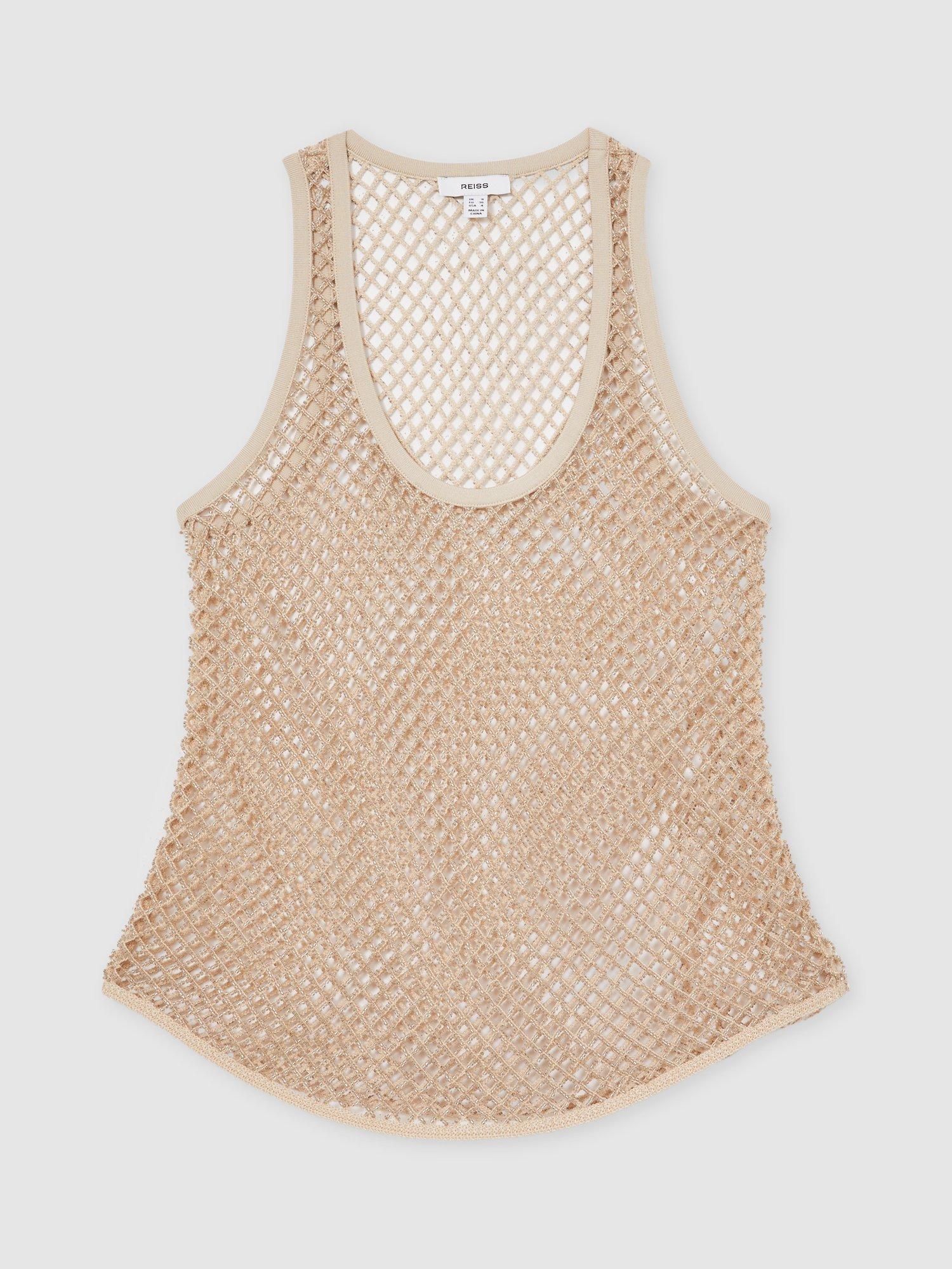 Product image 3 of 5, which shows Reiss Lila Embellished Sheer Vest Top, Neutral, 6