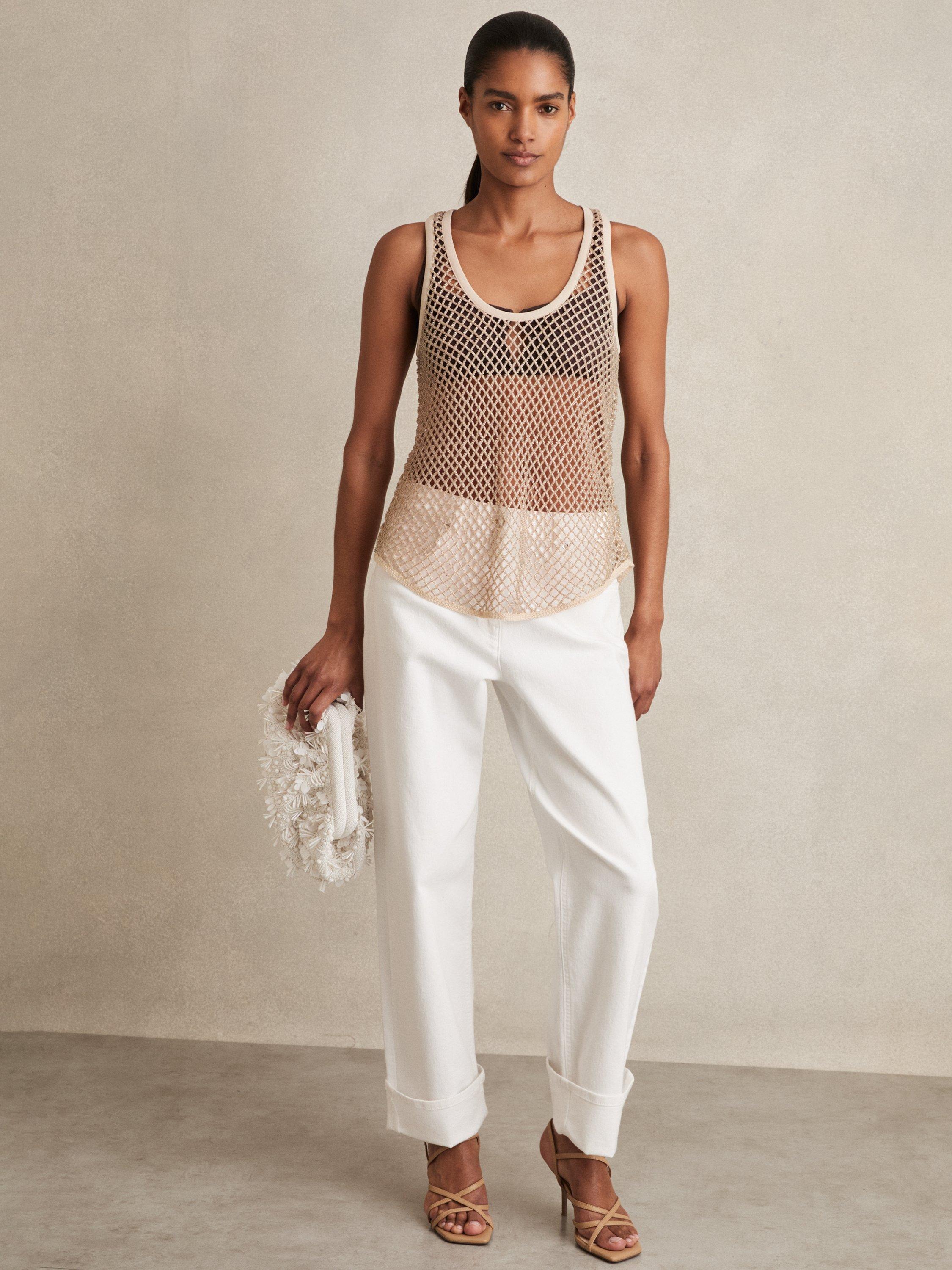 Product image 4 of 5, which shows Reiss Lila Embellished Sheer Vest Top, Neutral, 6