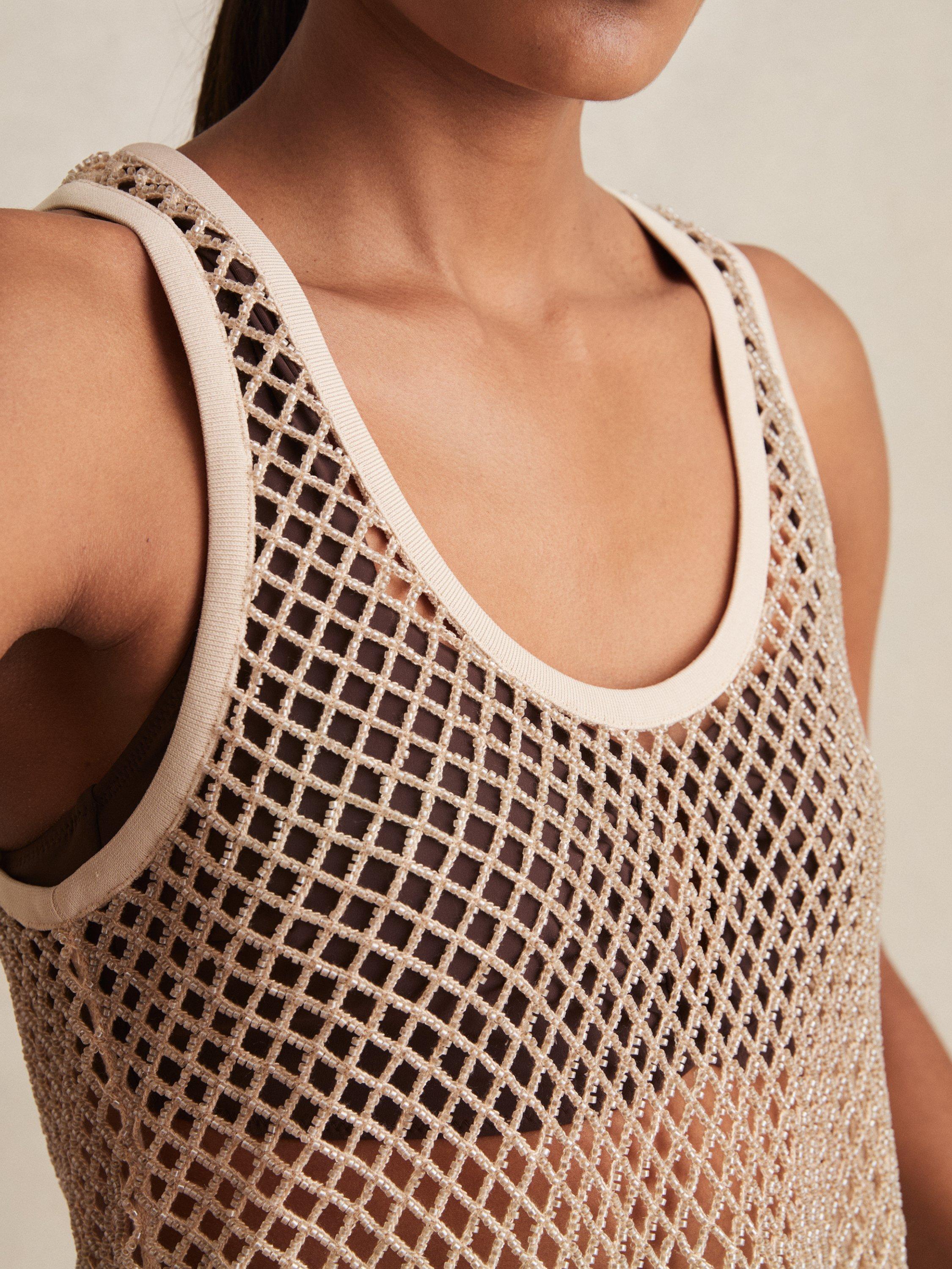 Product image 5 of 5, which shows Reiss Lila Embellished Sheer Vest Top, Neutral, 6