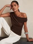 Reiss Serena Ruched Off Shoulder Top, Chocolate Brown