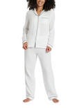 Loungeable Crinkle Traditional Long Pyjama Set, White