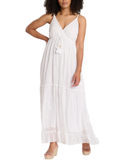 South Beach Sequin Detail Cami V-Neck Maxi Dress, White, White