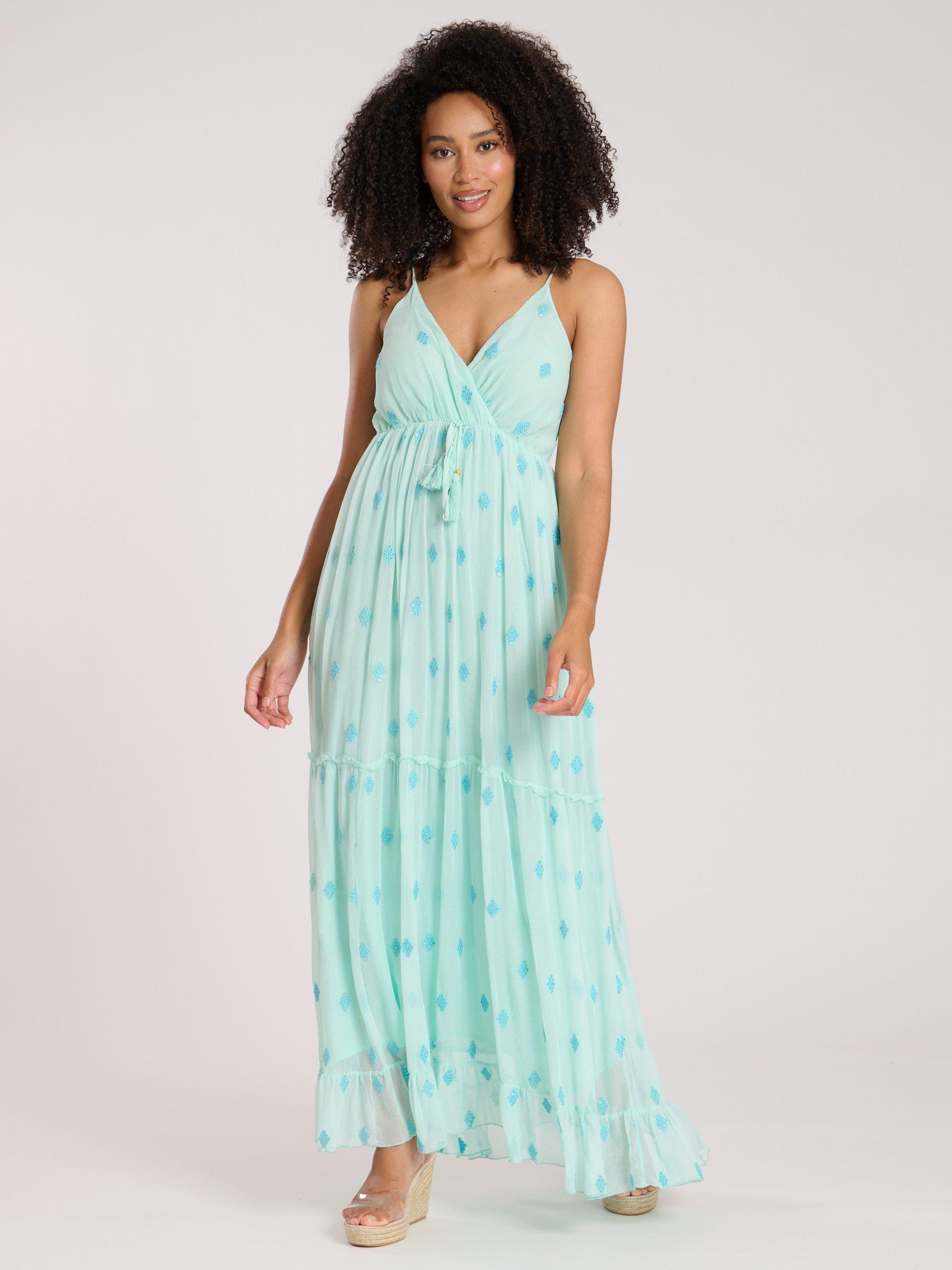 Product image 3 of 5, which shows South Beach Sequin Detail Cami V-Neck Maxi Dress, Mint, 10