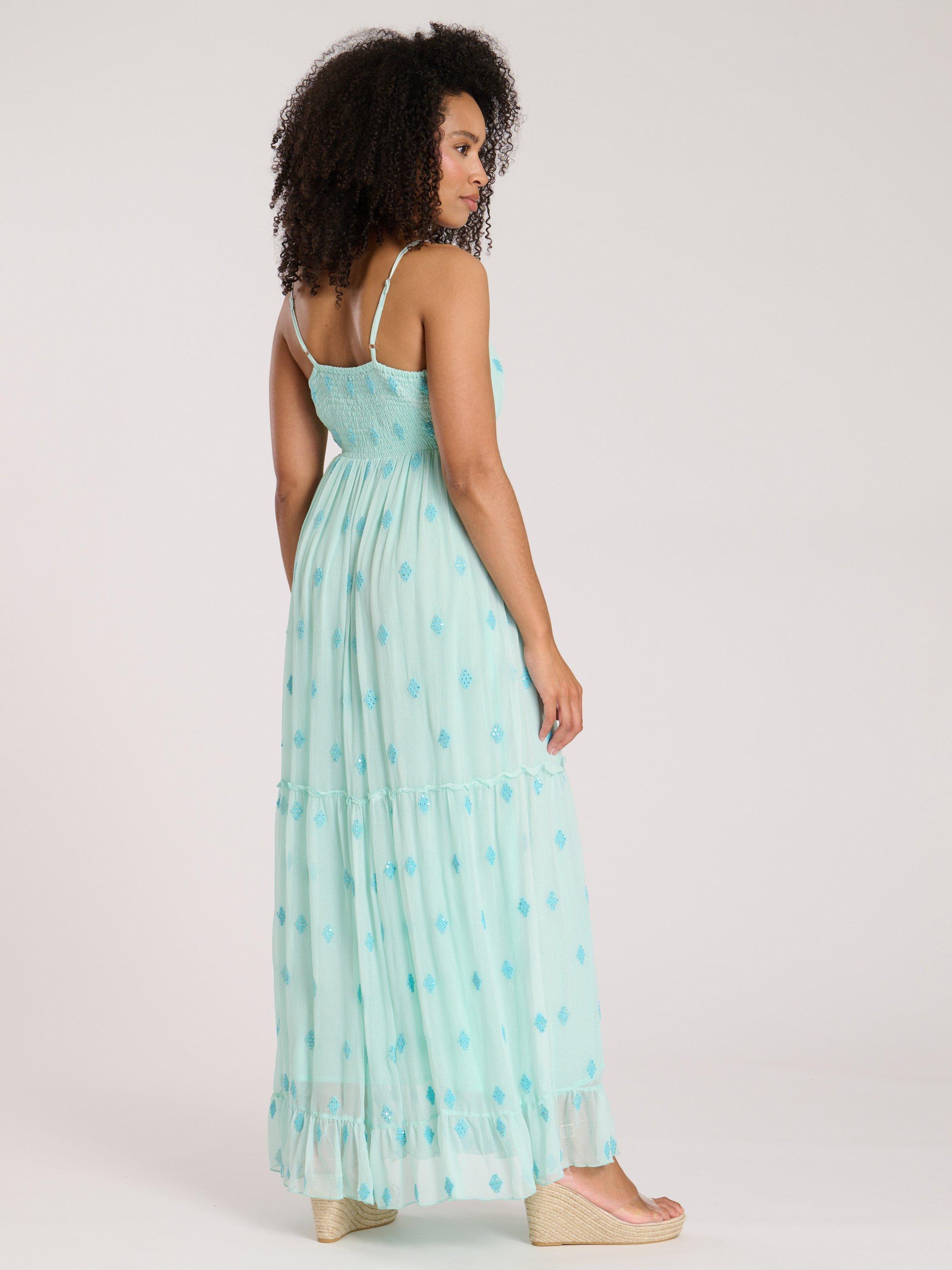 Product image 4 of 5, which shows South Beach Sequin Detail Cami V-Neck Maxi Dress, Mint, 10
