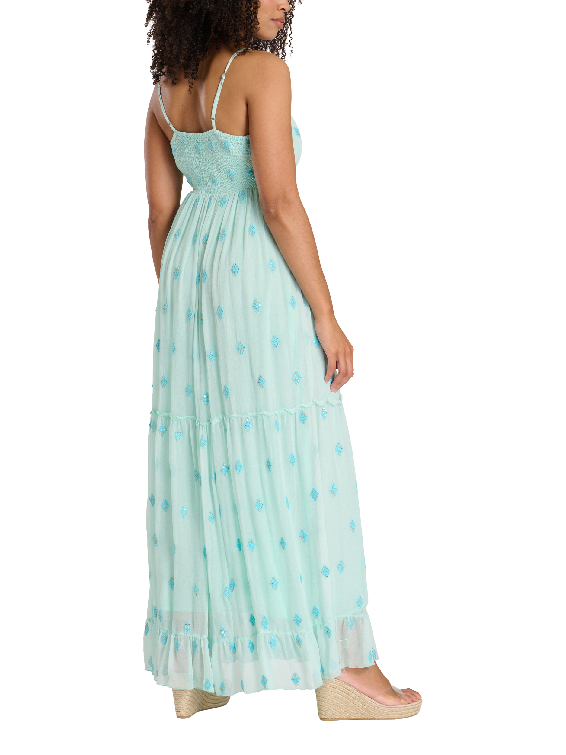 Product image 5 of 5, which shows South Beach Sequin Detail Cami V-Neck Maxi Dress, Mint, 10
