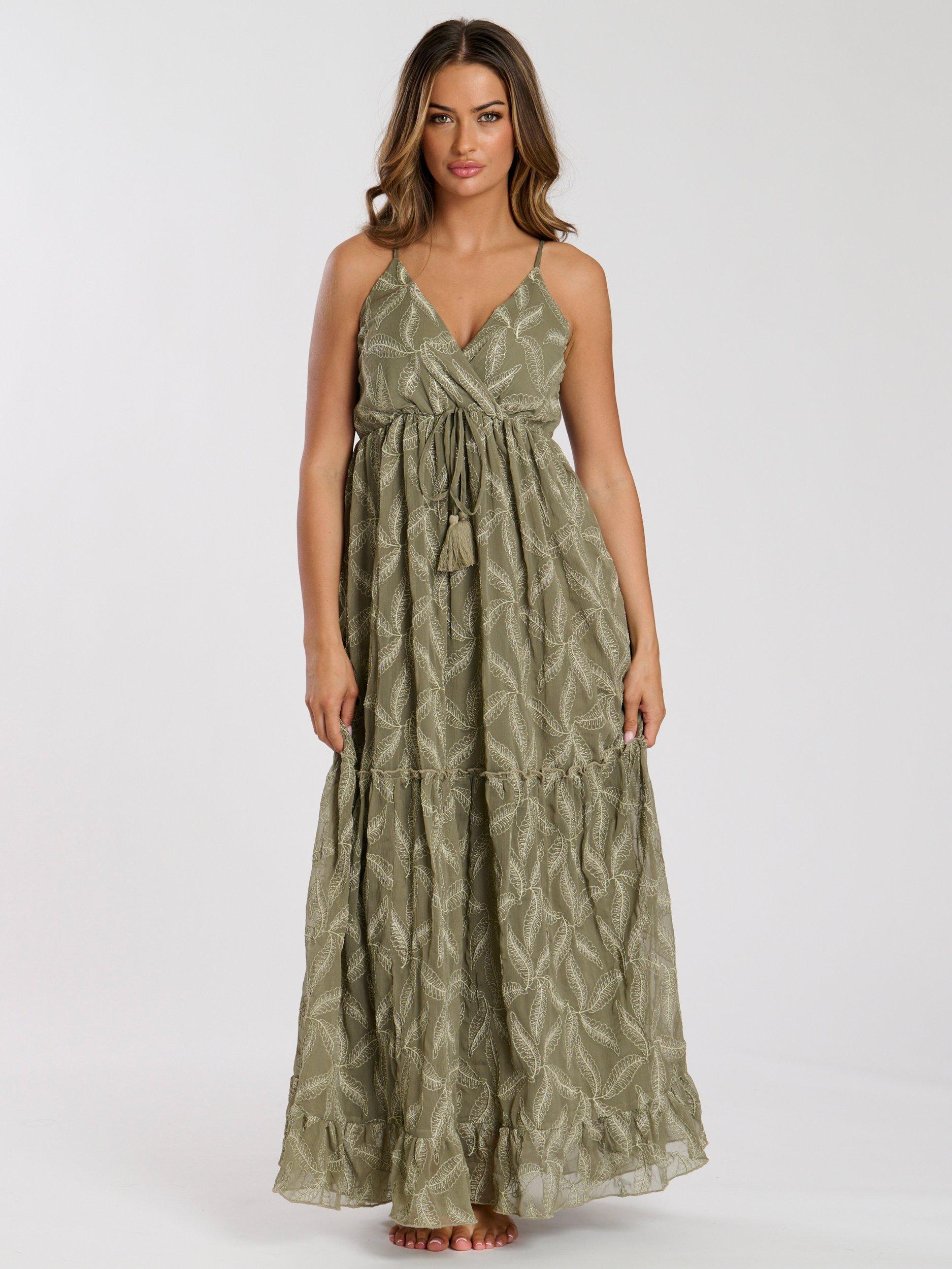 Product image 1 of 5, which shows South Beach Embroidered Cami Maxi Dress, Khaki, 10