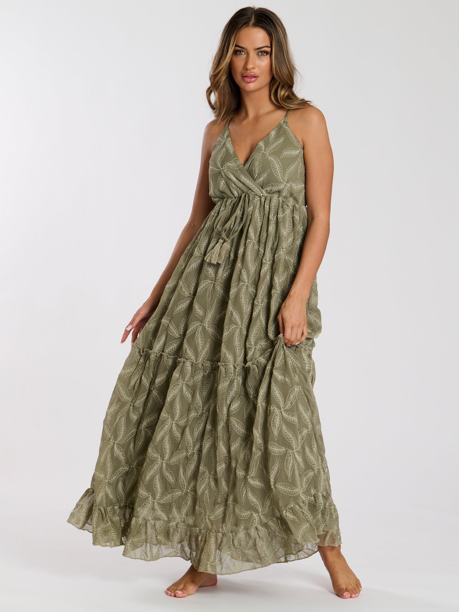Product image 2 of 5, which shows South Beach Embroidered Cami Maxi Dress, Khaki, 10