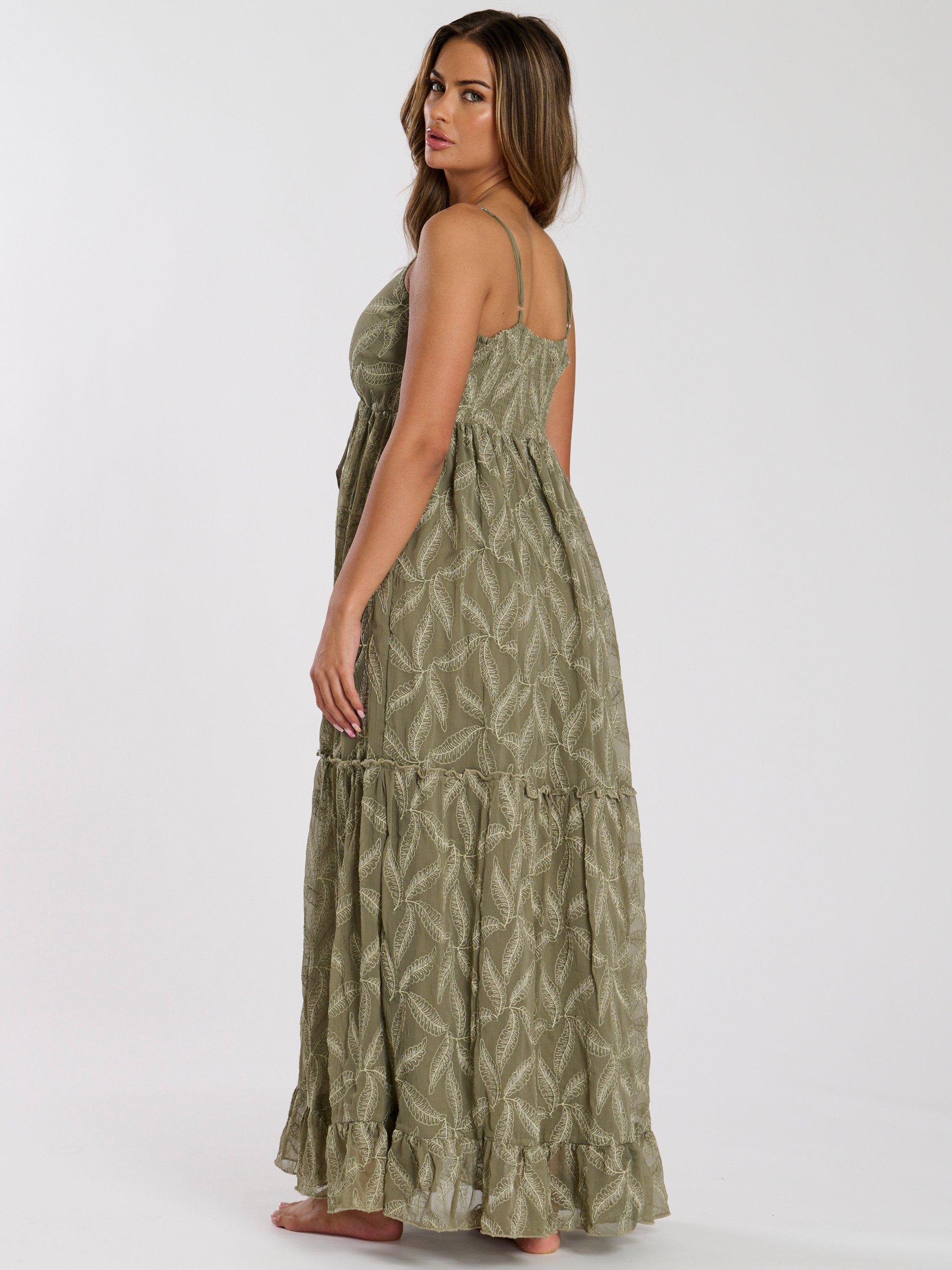 Product image 4 of 5, which shows South Beach Embroidered Cami Maxi Dress, Khaki, 10