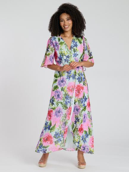 South Beach Floral Wrap Maxi Dress, Multi, Multi