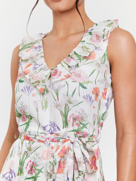 South Beach Printed Chiffon Frill Wrap Midi Dress, Multi - view 2, Multi