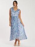 South Beach Printed Chiffon Frill Wrap Midi Dress, Blue