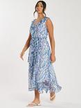 South Beach Printed Chiffon Frill Wrap Midi Dress, Blue