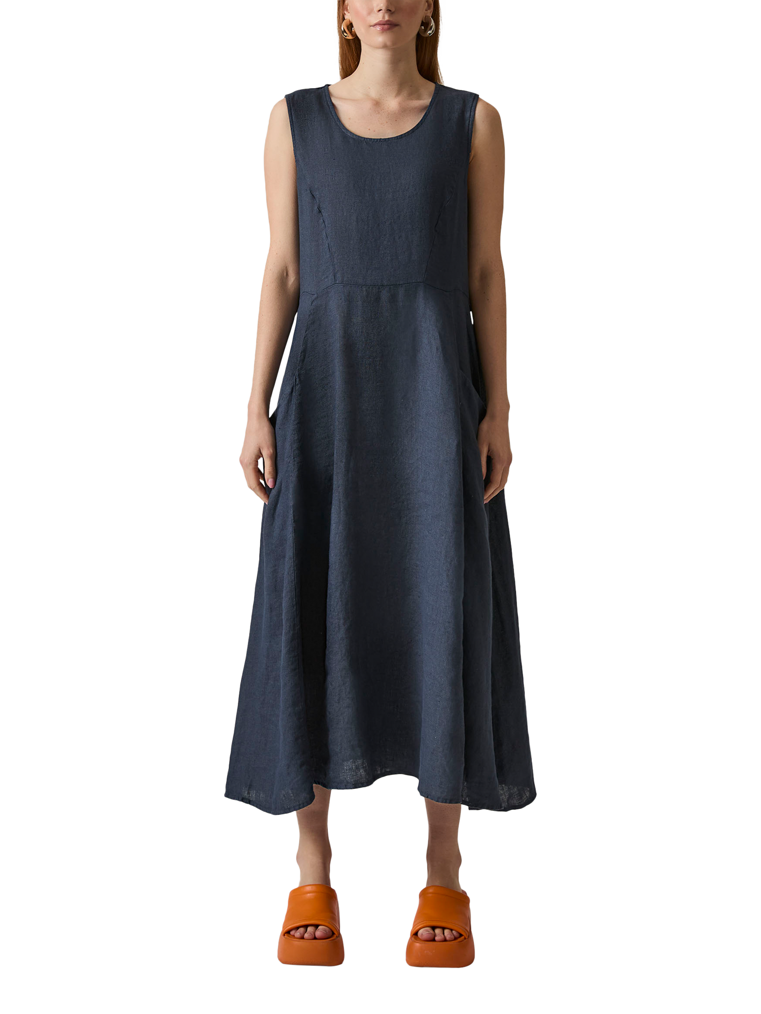 Product image 1 of 6, which shows James Lakeland Pure Linen Maxi Dress, Navy, 8