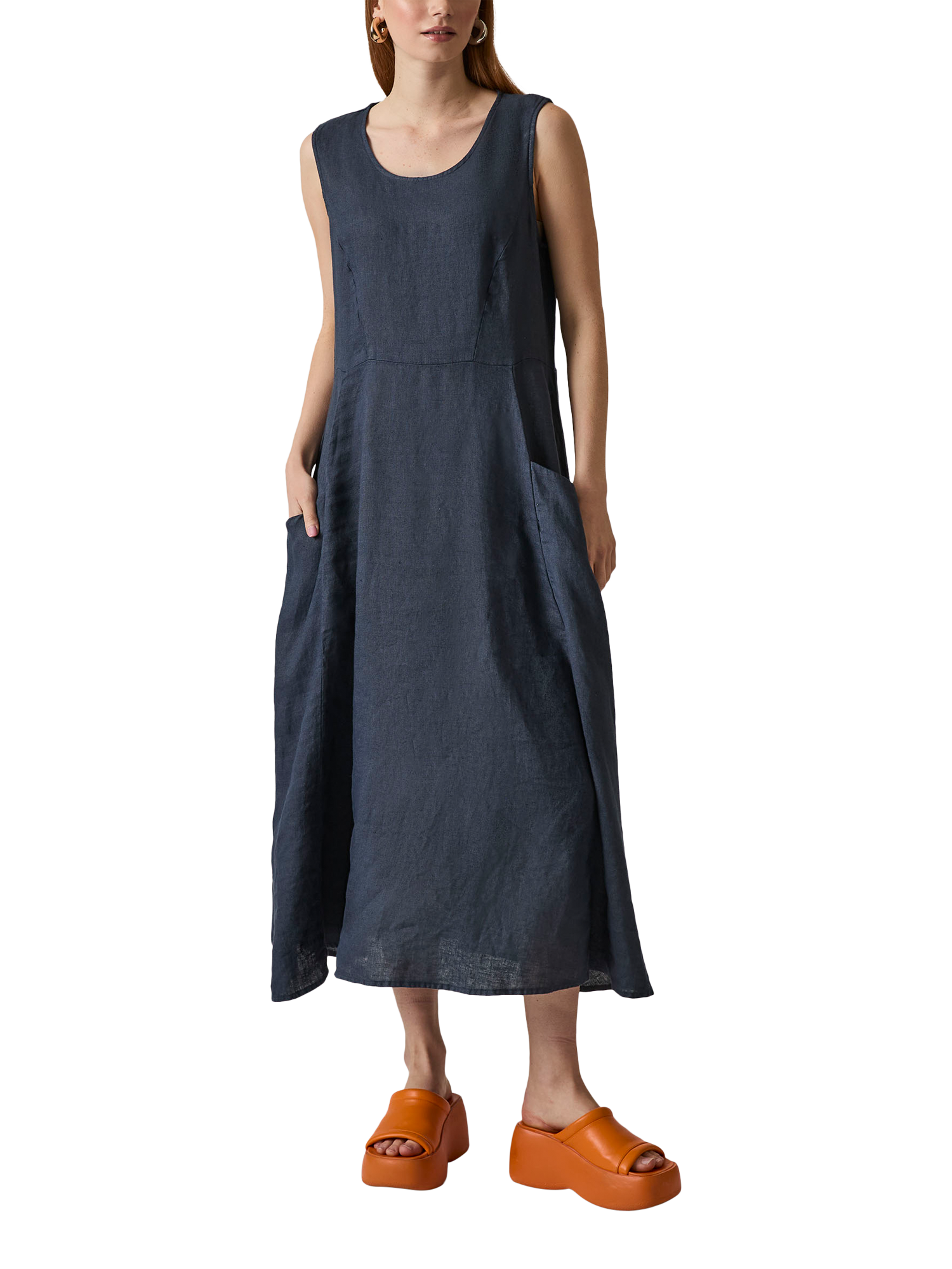 Product image 3 of 6, which shows James Lakeland Pure Linen Maxi Dress, Navy, 8
