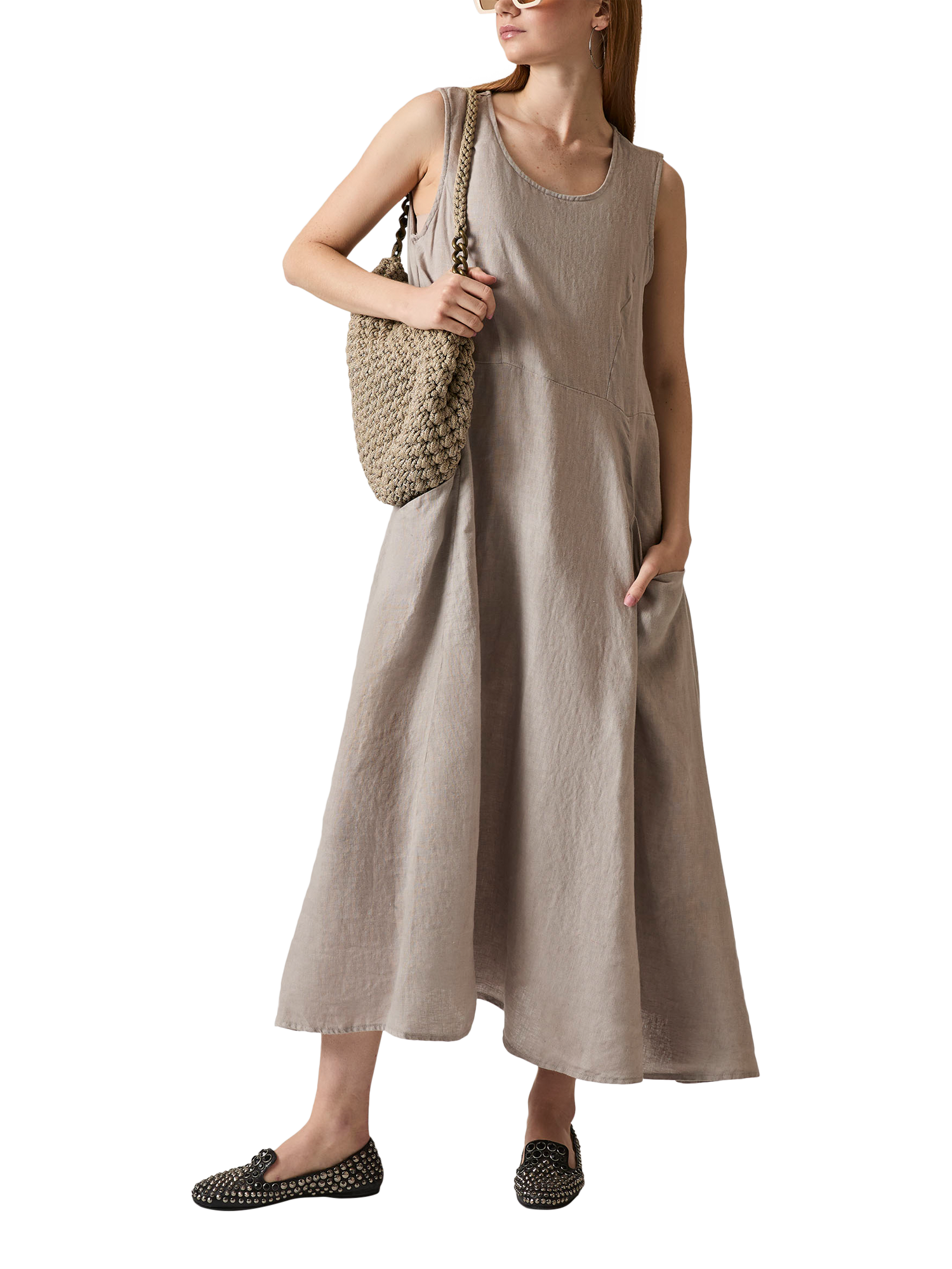 Product image 4 of 5, which shows James Lakeland Pure Linen Maxi Dress, Taupe, 8