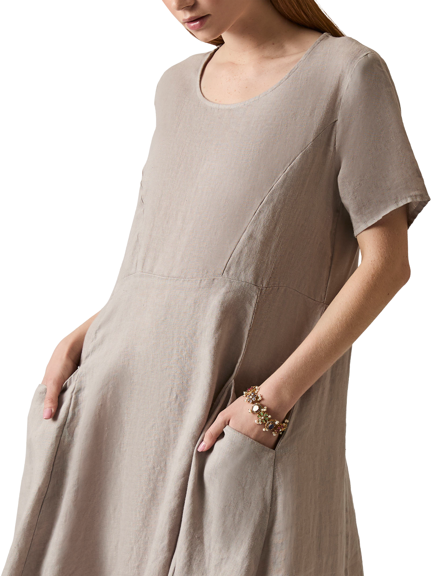 Product image 4 of 6, which shows James Lakeland Pockets Pure Linen Dress, Taupe, 8