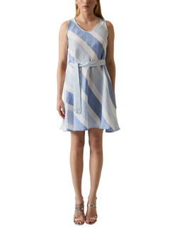 James Lakeland Stripe Linen Rich Sleeveless Dress, Pale Blue, Pale Blue