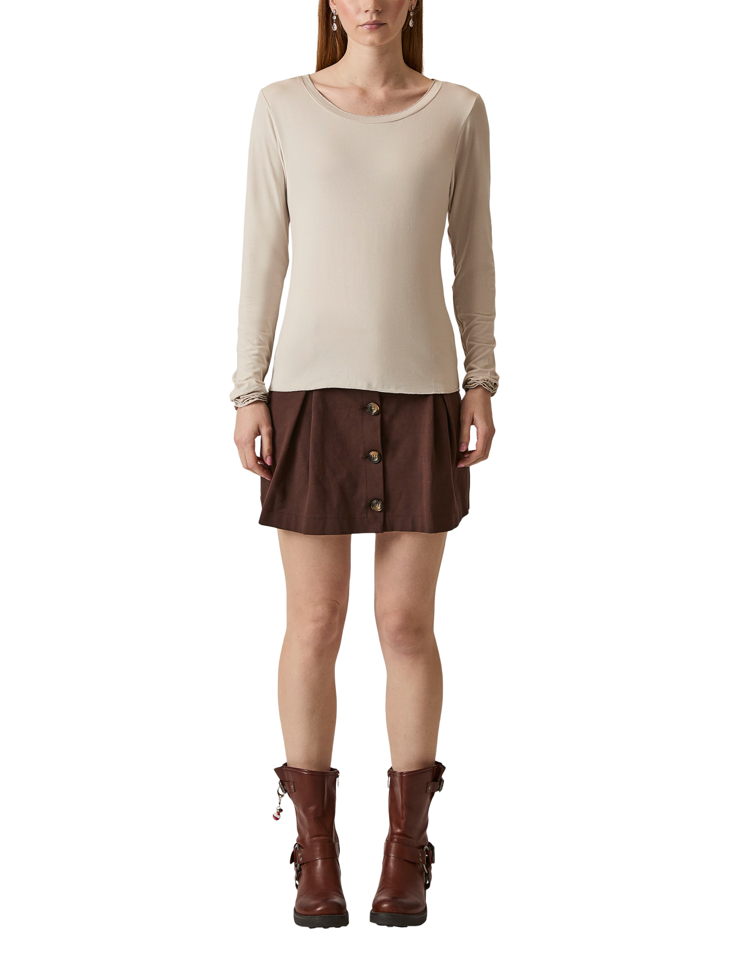 Product image 1 of 6, which shows James Lakeland Shimmer Trim Long Sleeve Top, Beige, 8