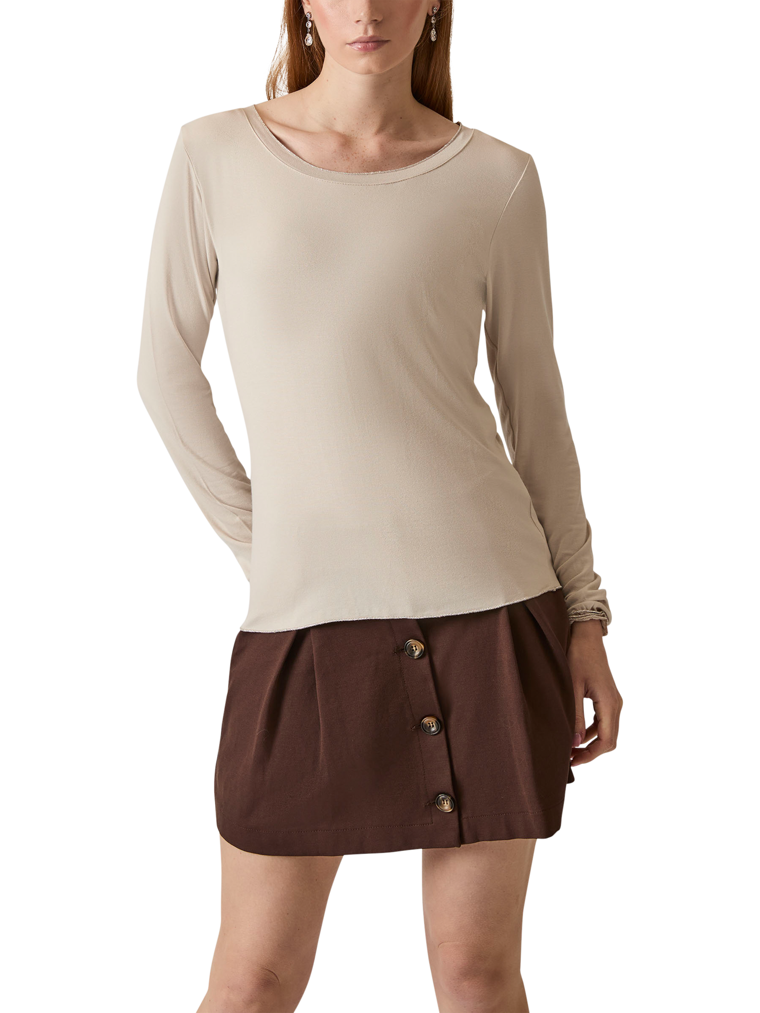 Product image 3 of 6, which shows James Lakeland Shimmer Trim Long Sleeve Top, Beige, 8