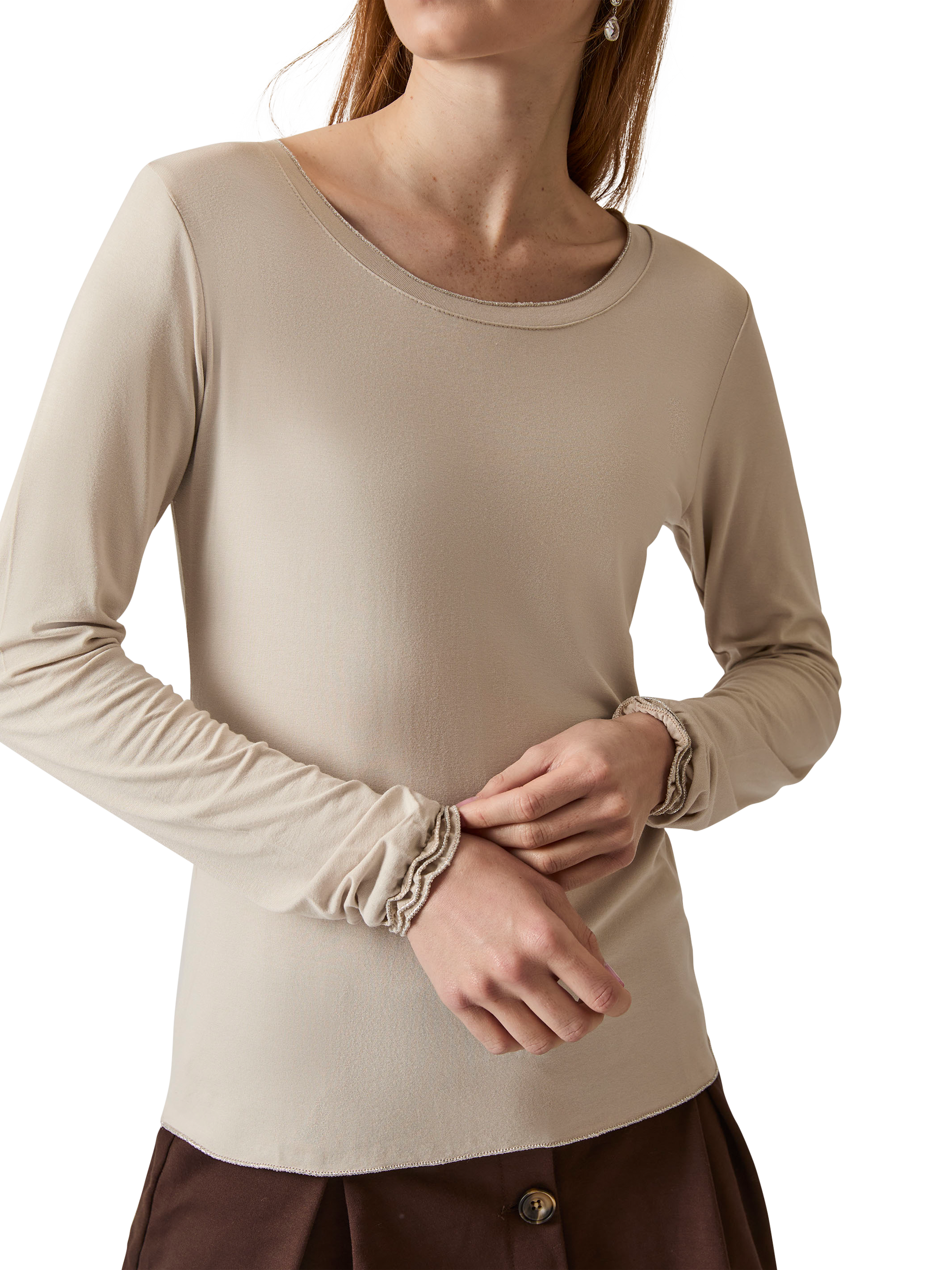 Product image 4 of 6, which shows James Lakeland Shimmer Trim Long Sleeve Top, Beige, 8