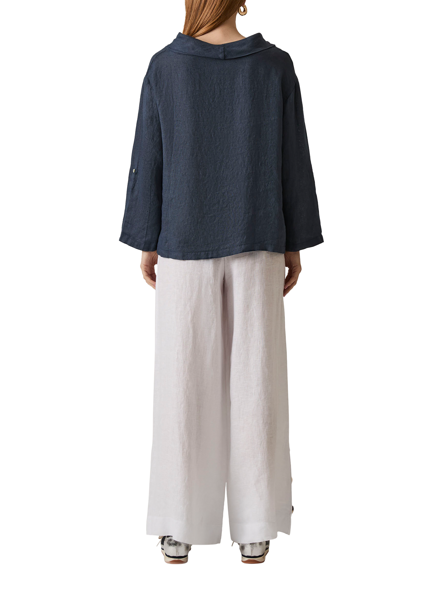 Product image 2 of 3, which shows James Lakeland Cowl Neck Pure Linen Top, Navy, 8