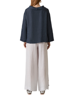James Lakeland Cowl Neck Pure Linen Top - view 2, Navy