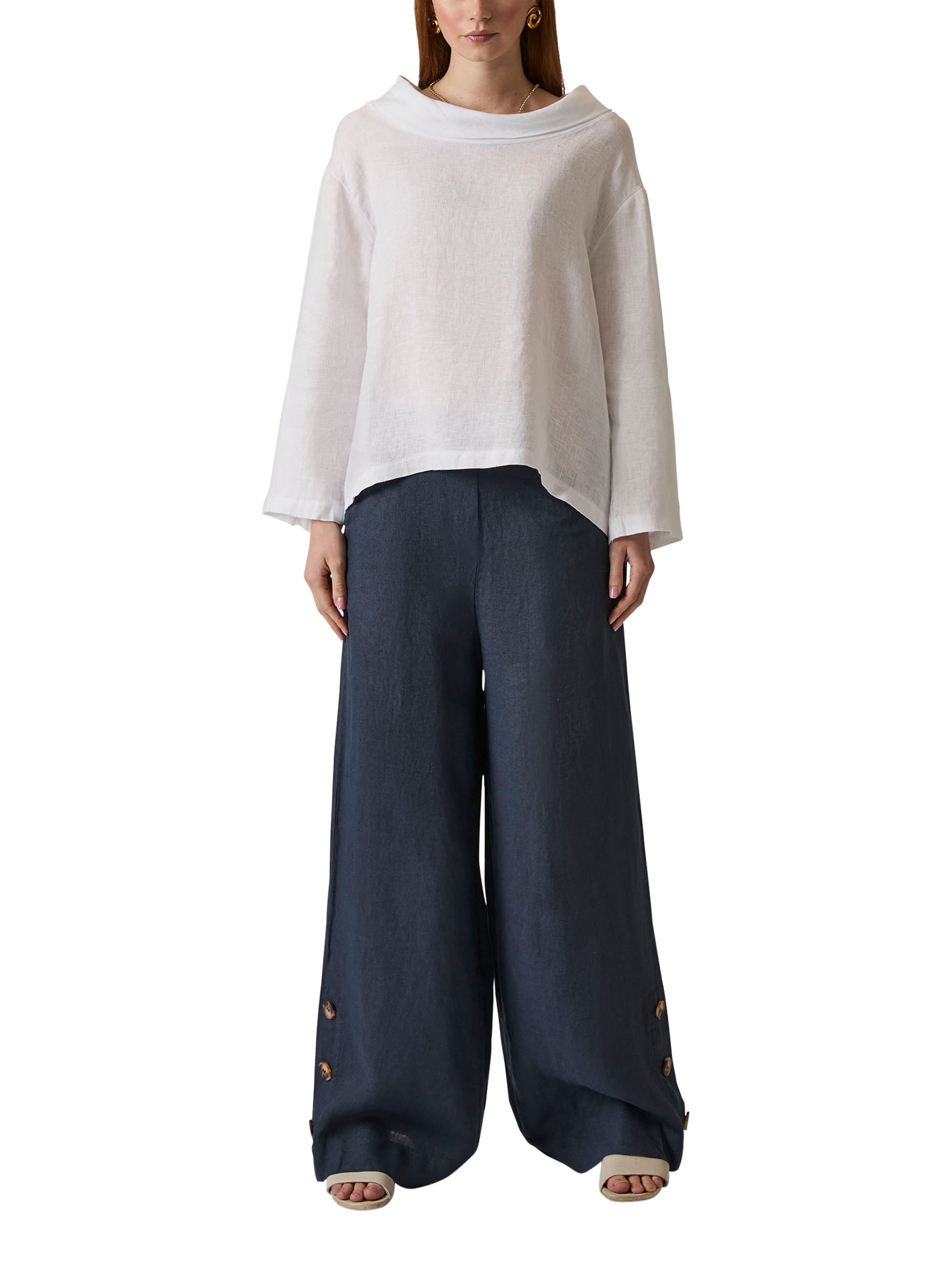 Product image 1 of 3, which shows James Lakeland Cowl Neck Pure Linen Top, White, 8