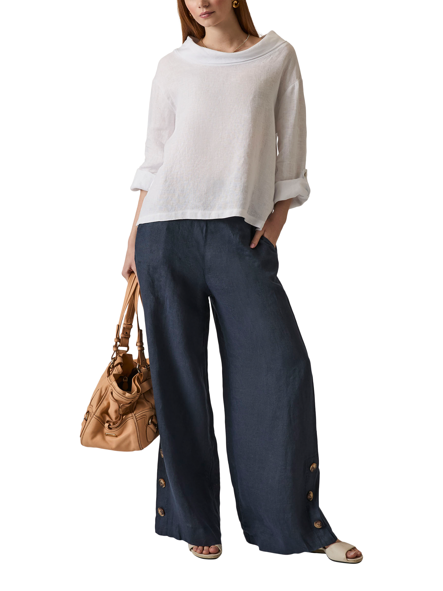 Product image 3 of 3, which shows James Lakeland Cowl Neck Pure Linen Top, White, 8
