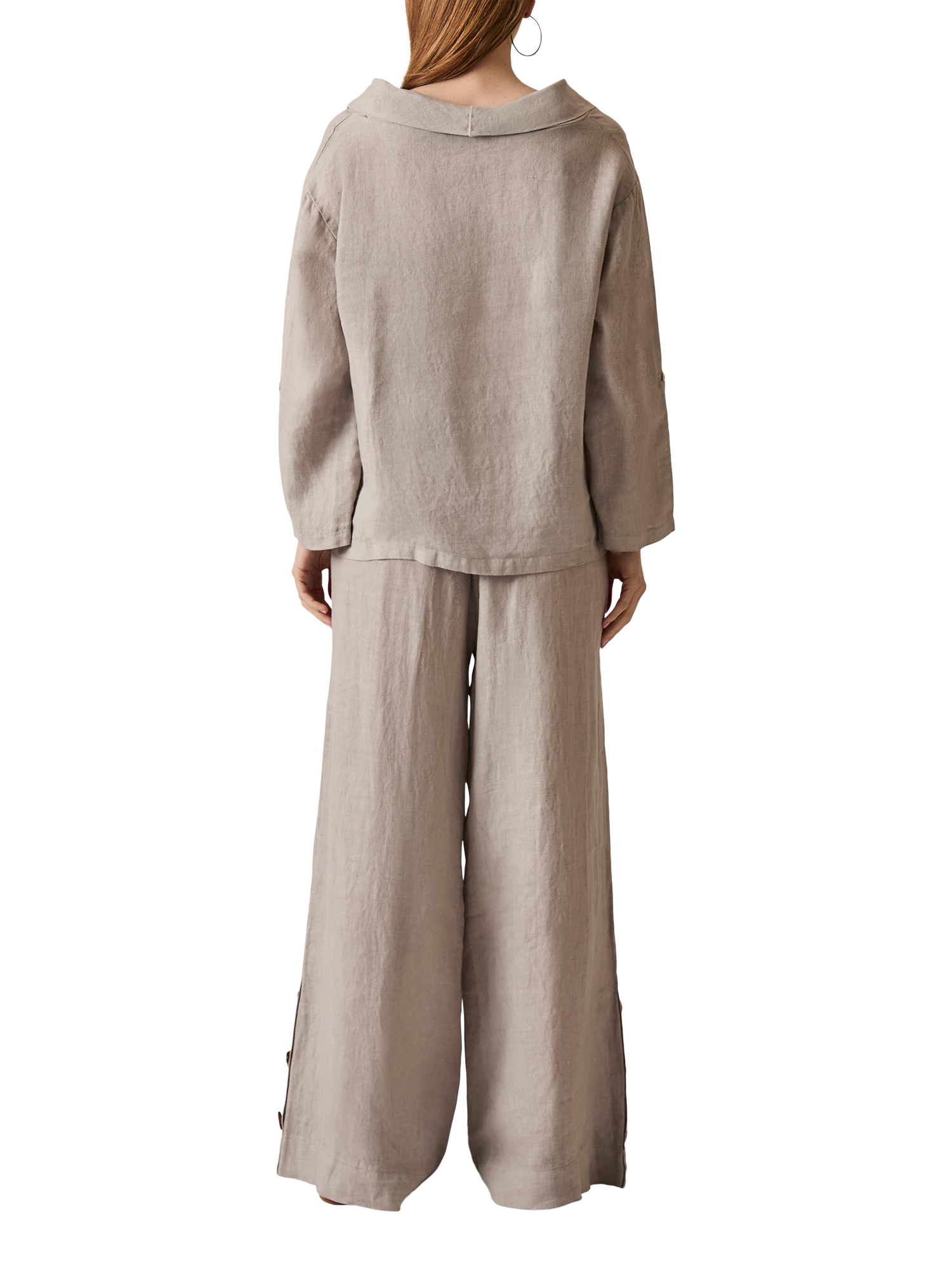 Product image 2 of 3, which shows James Lakeland Cowl Neck Pure Linen Top, Taupe, 8