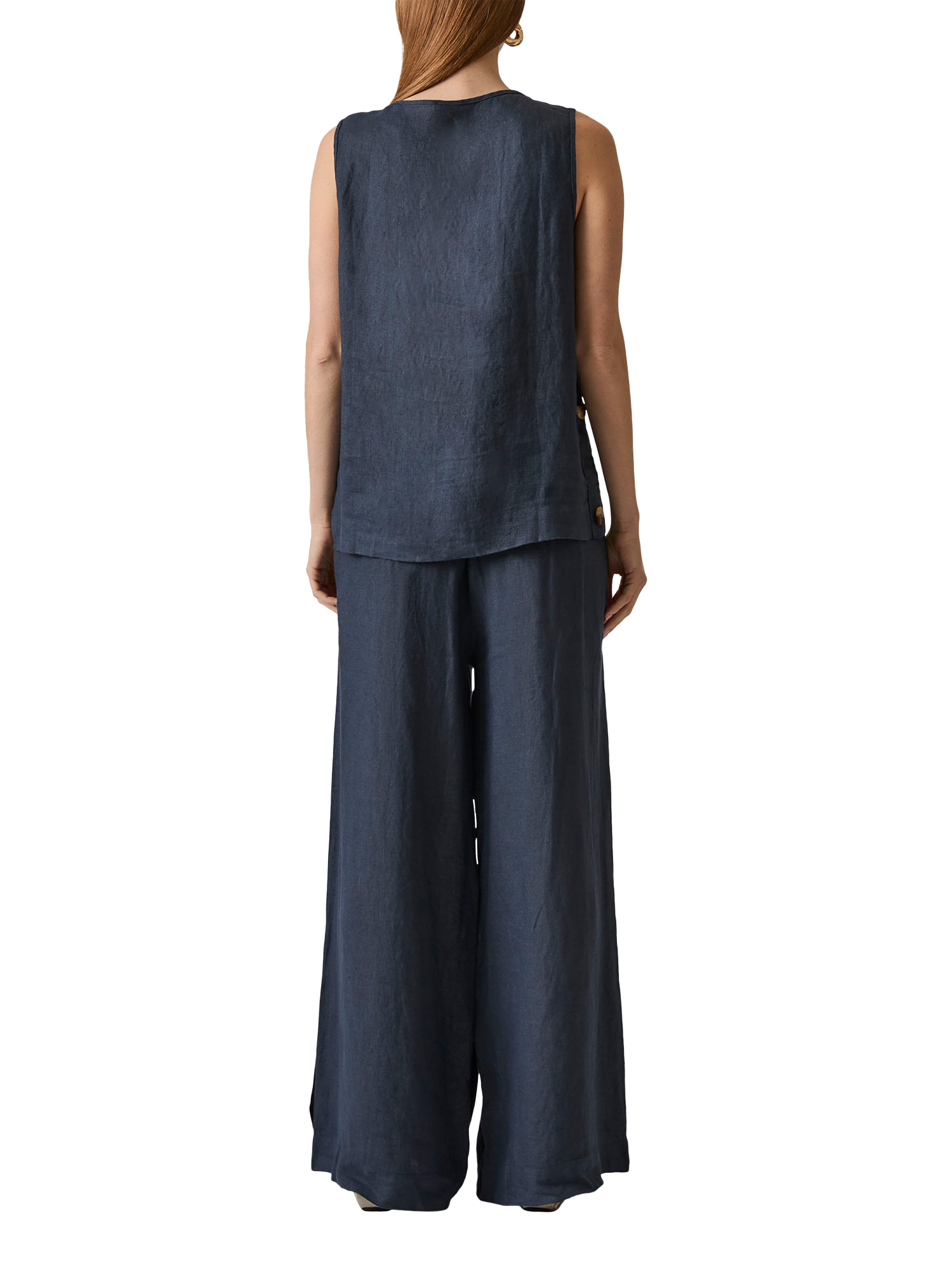 Product image 2 of 6, which shows James Lakeland Side Buttoned Sleeveless Linen Top, Navy, 8