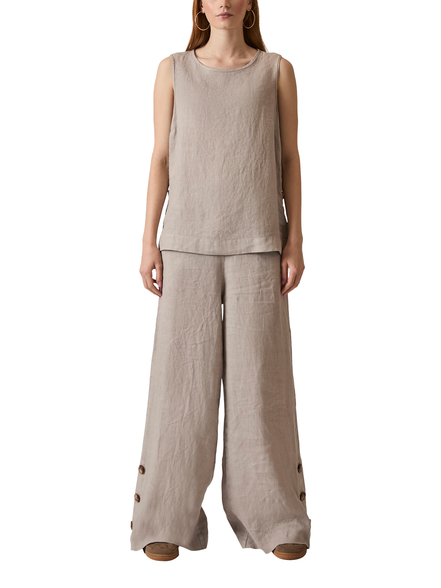 Product image 1 of 6, which shows James Lakeland Linen Button Top, Taupe, 8