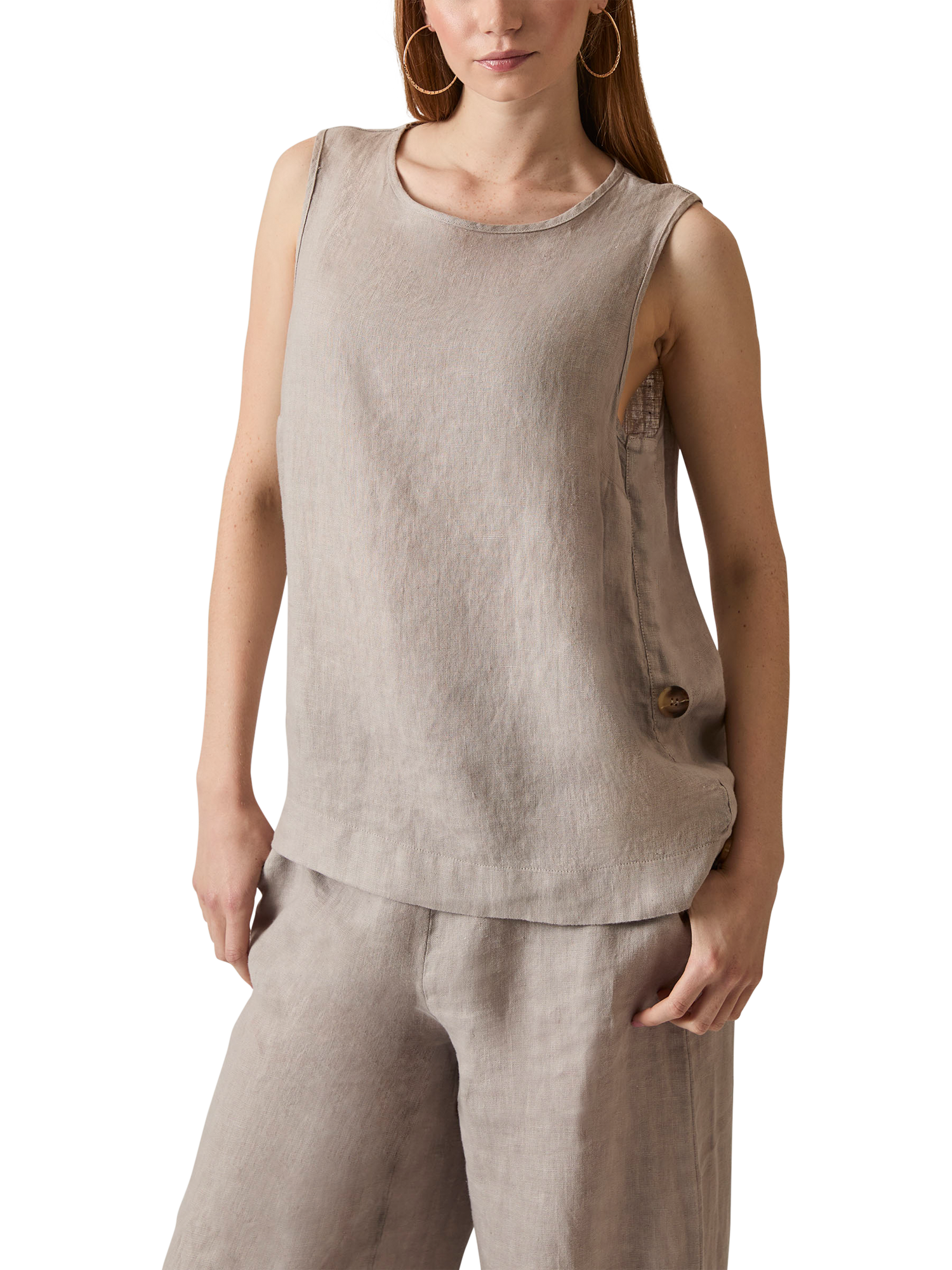 Product image 3 of 6, which shows James Lakeland Linen Button Top, Taupe, 8