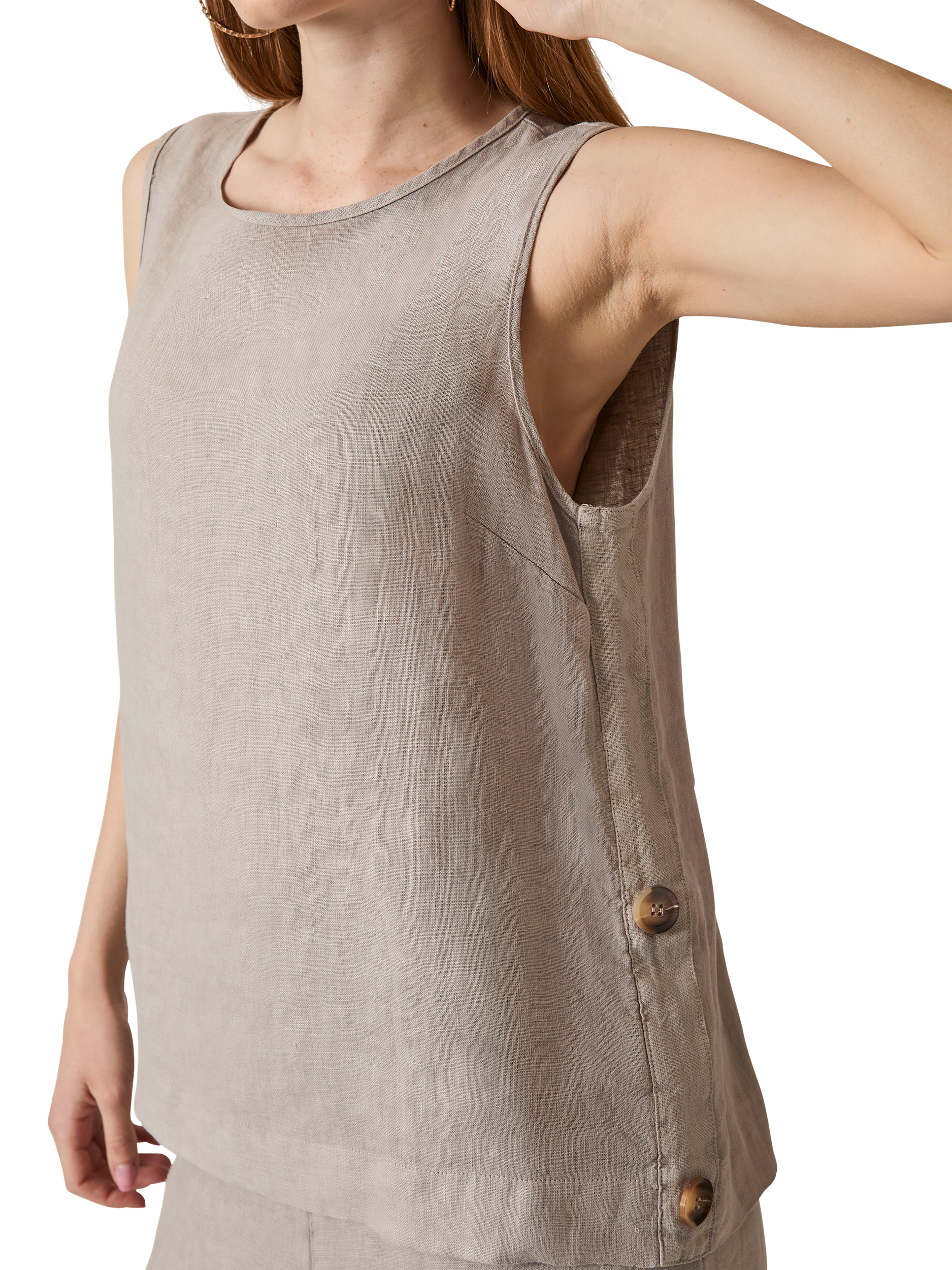 Product image 4 of 6, which shows James Lakeland Linen Button Top, Taupe, 8