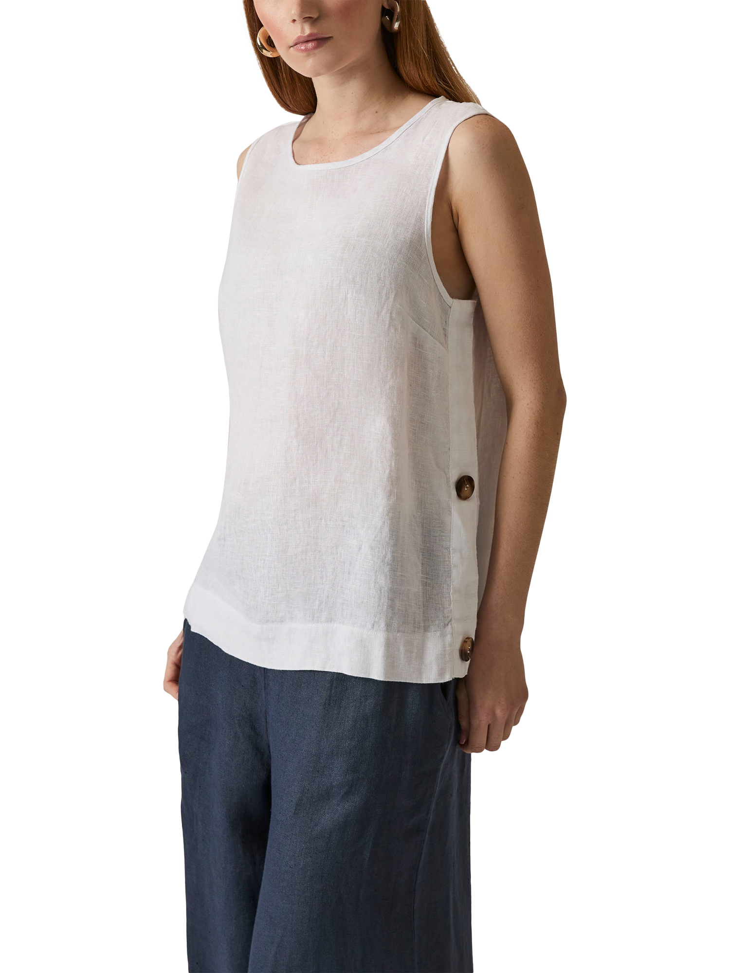 Product image 3 of 6, which shows James Lakeland Linen Button Top, White, 8