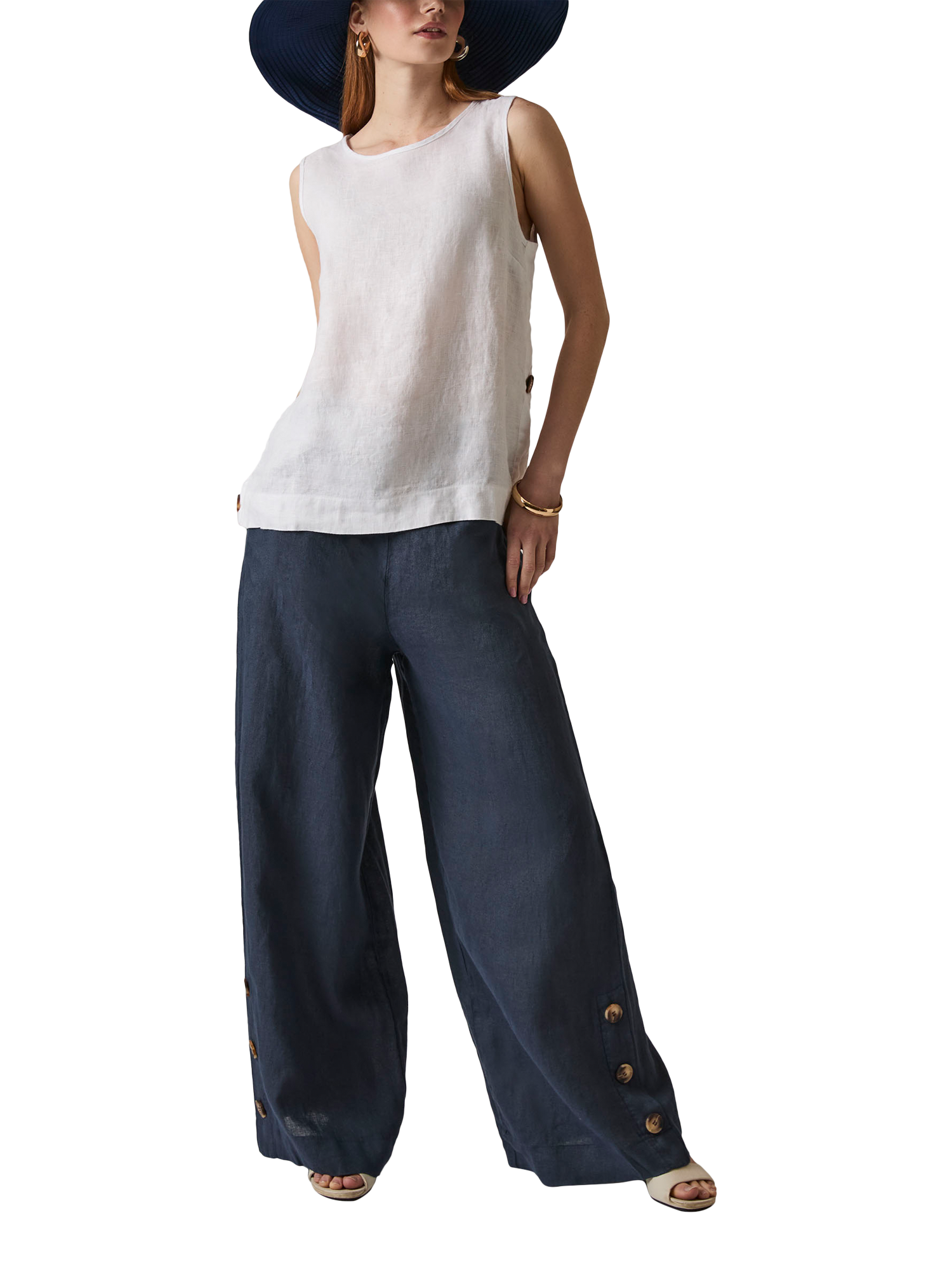 Product image 5 of 6, which shows James Lakeland Linen Button Top, White, 8