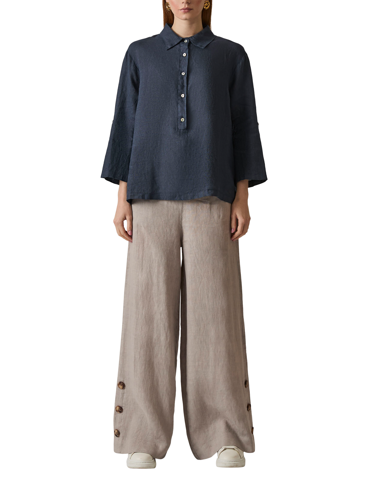 Product image 1 of 7, which shows James Lakeland Button Pure Linen Top, Navy, 8
