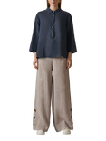 James Lakeland Button Pure Linen Top, Navy