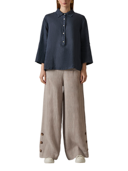 James Lakeland Button Pure Linen Top, Navy, Navy