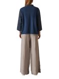 James Lakeland Button Pure Linen Top, Navy