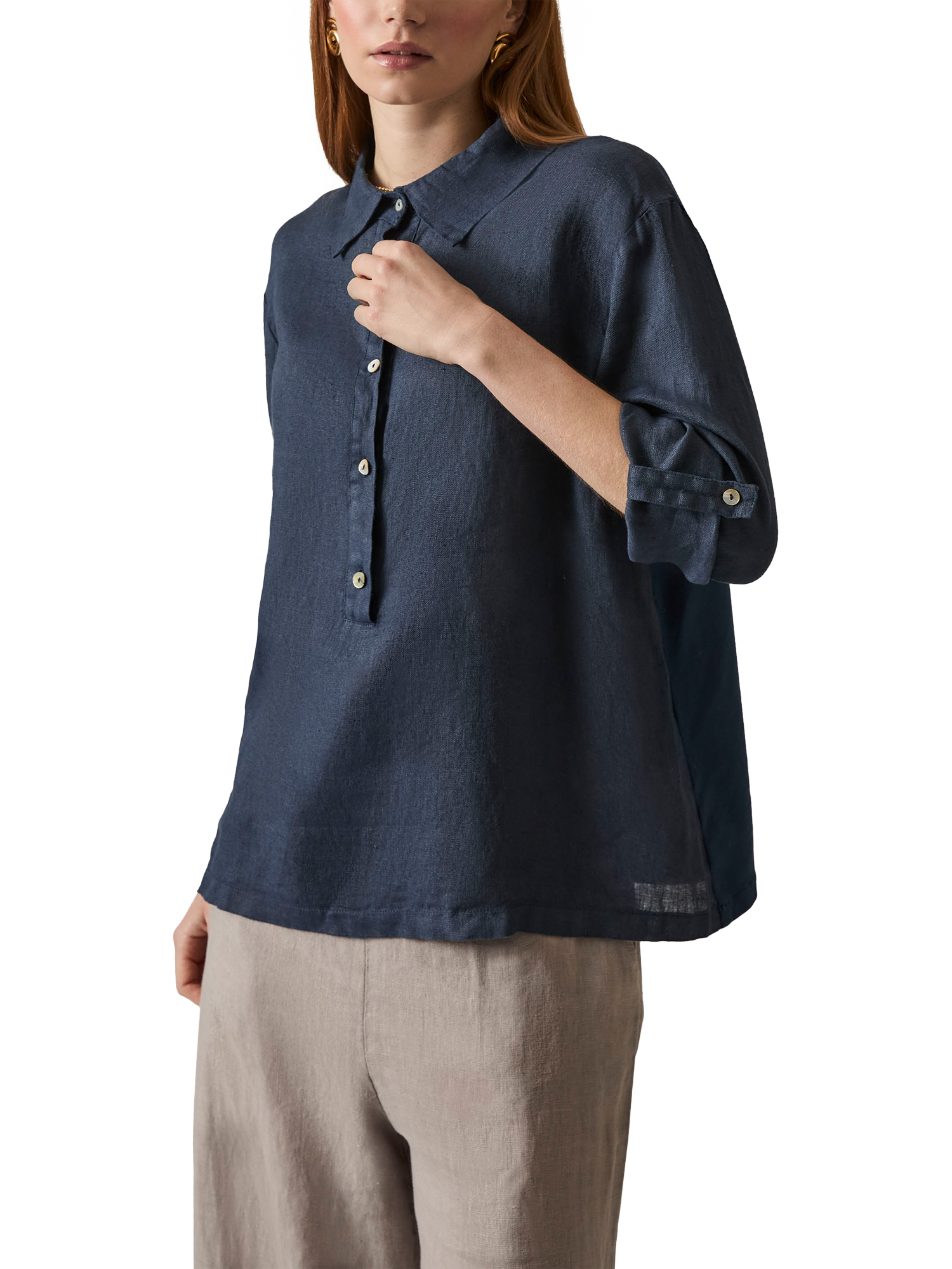 Product image 3 of 7, which shows James Lakeland Button Pure Linen Top, Navy, 8