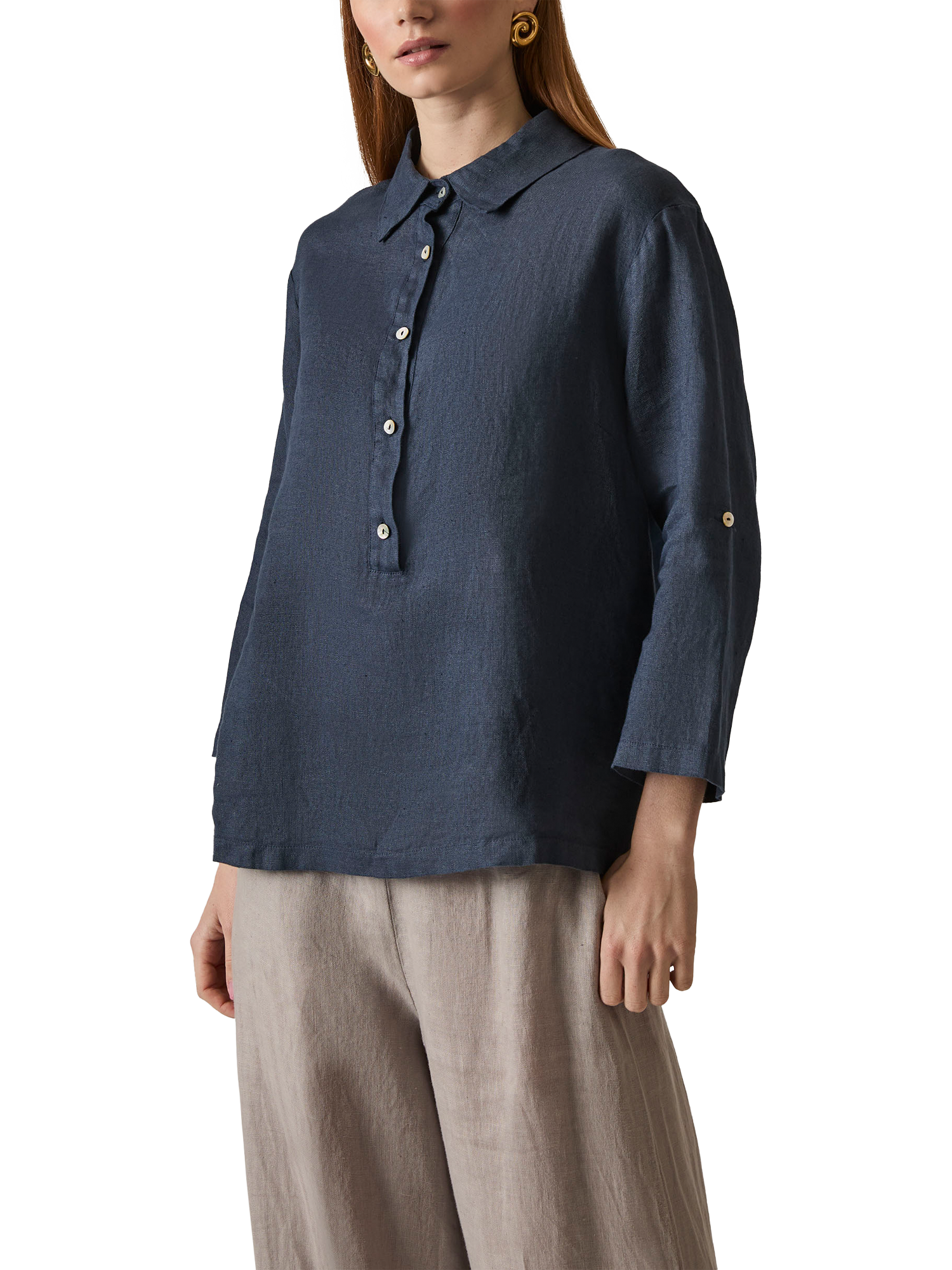 Product image 4 of 7, which shows James Lakeland Button Pure Linen Top, Navy, 8
