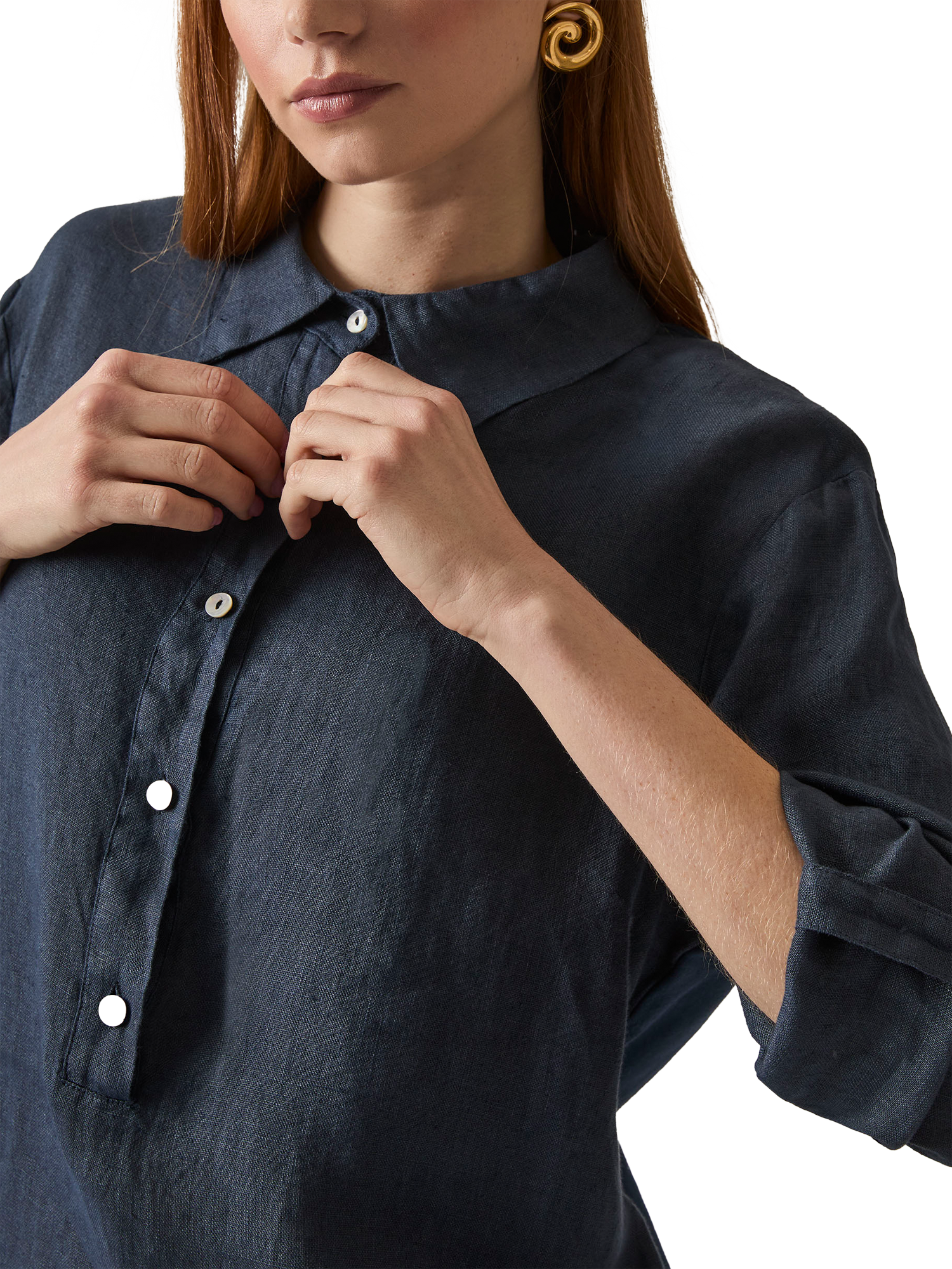 Product image 5 of 7, which shows James Lakeland Button Pure Linen Top, Navy, 8