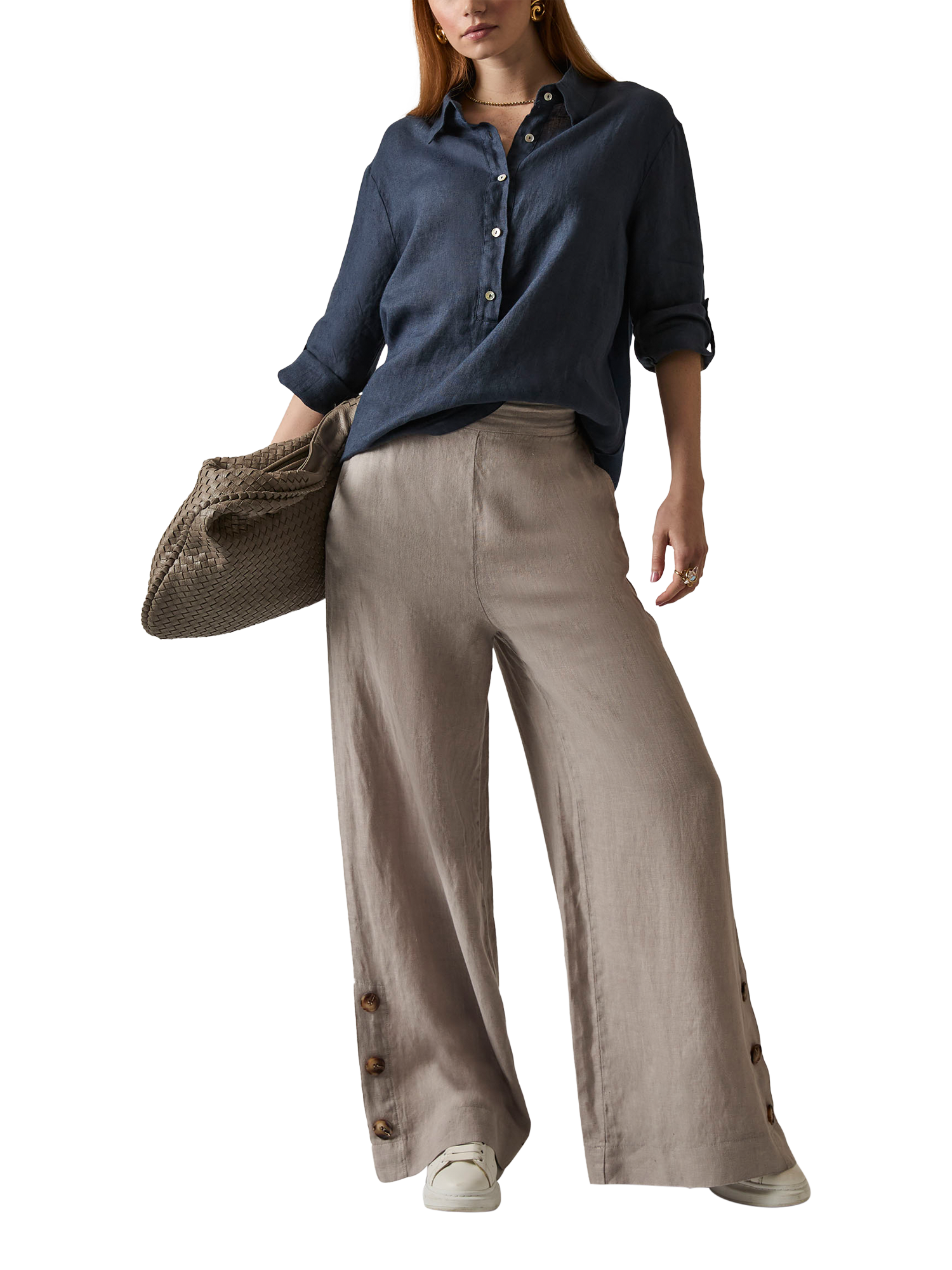 Product image 6 of 7, which shows James Lakeland Button Pure Linen Top, Navy, 8