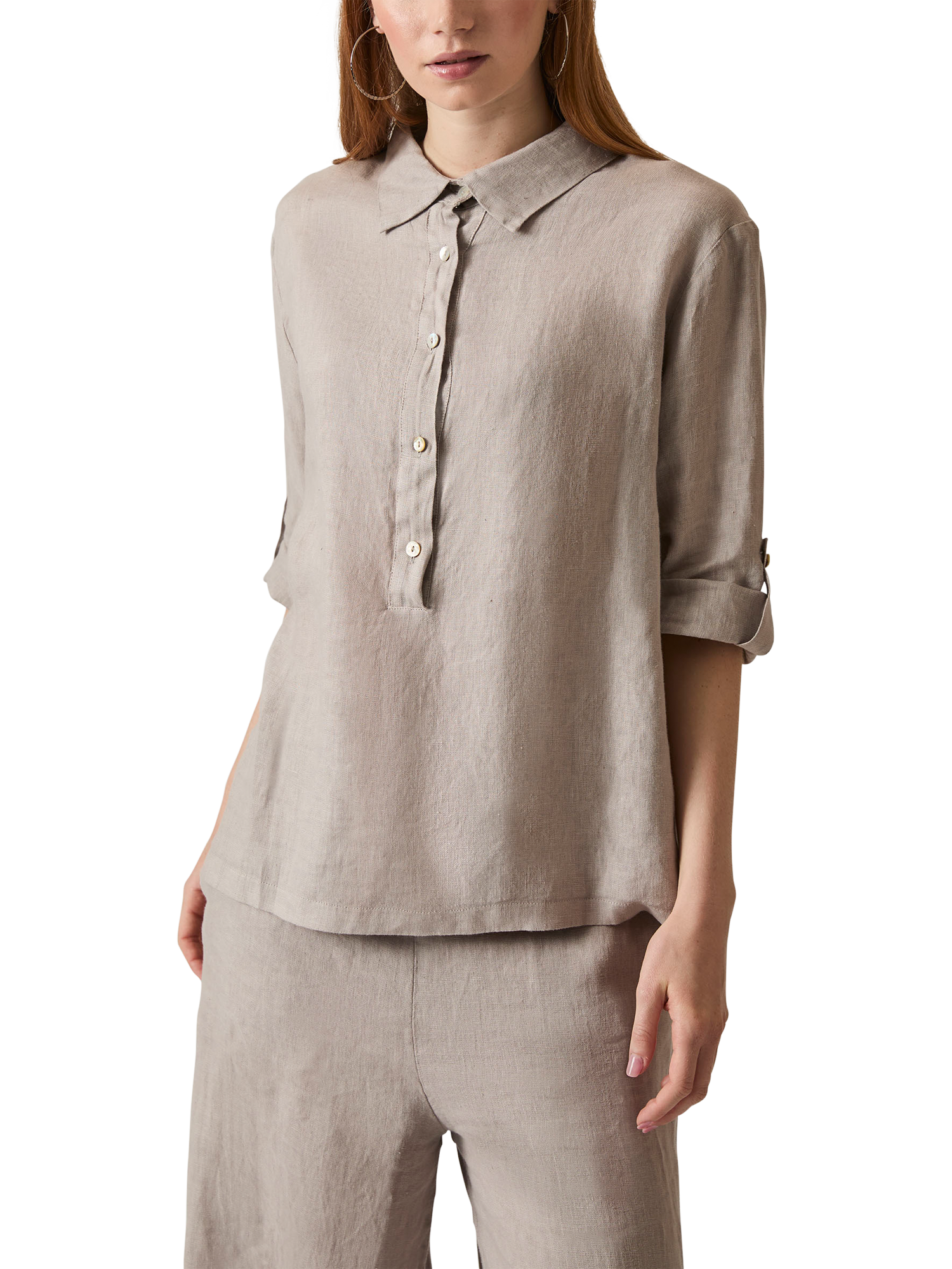 Product image 3 of 7, which shows James Lakeland Linen Blouse, Taupe, 8