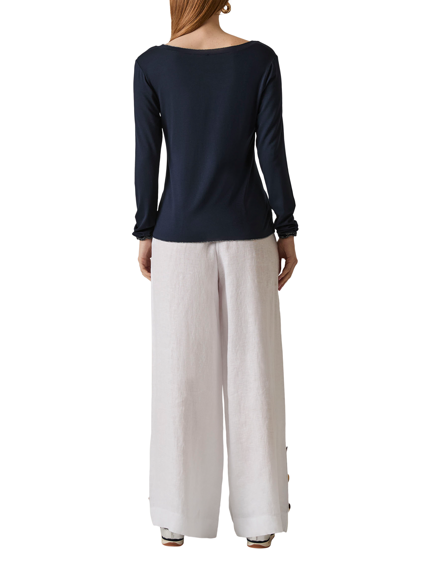 Product image 2 of 6, which shows James Lakeland Shimmer Trim Long Sleeve Top, Navy, 8