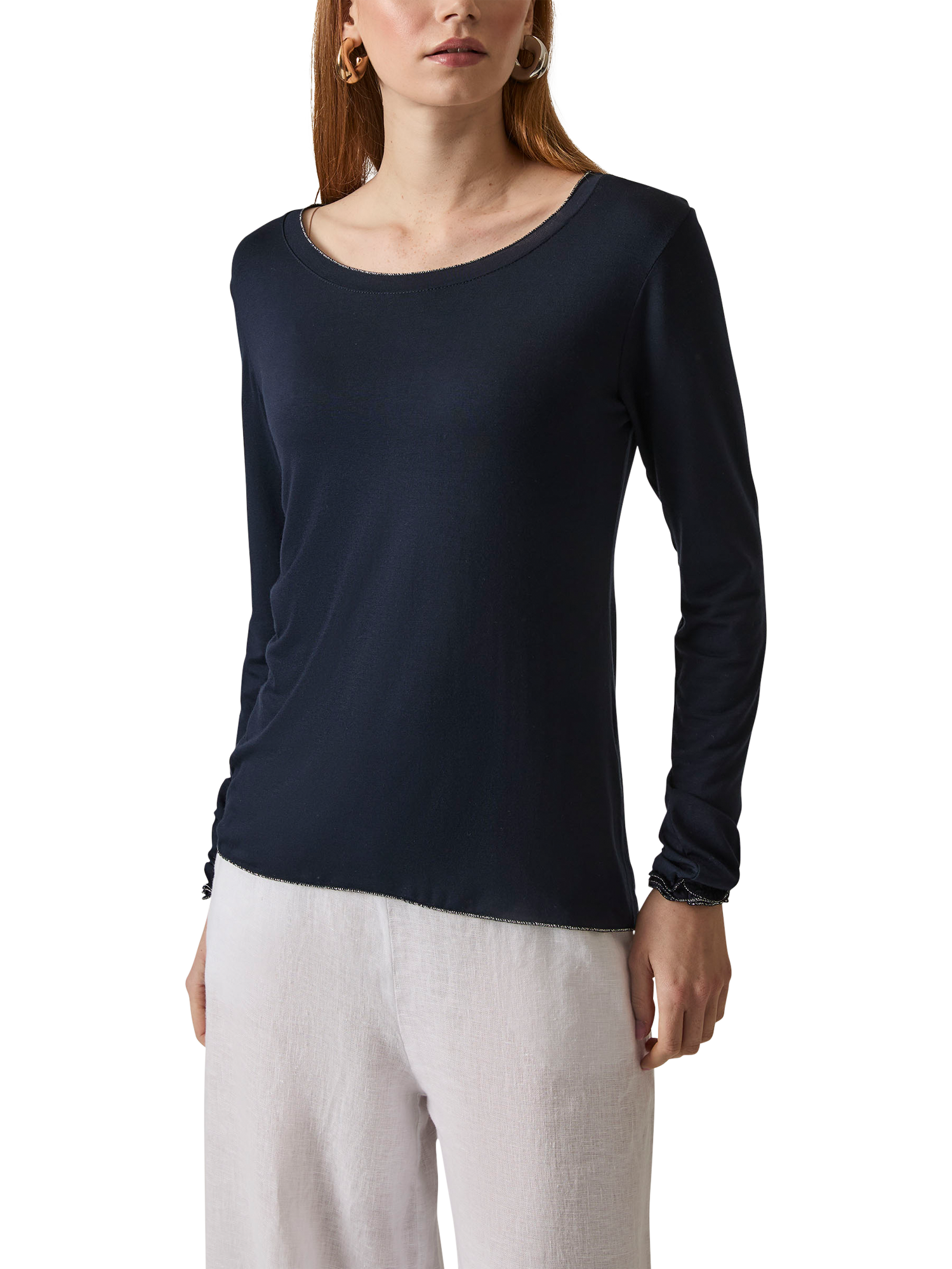 Product image 3 of 6, which shows James Lakeland Shimmer Trim Long Sleeve Top, Navy, 8