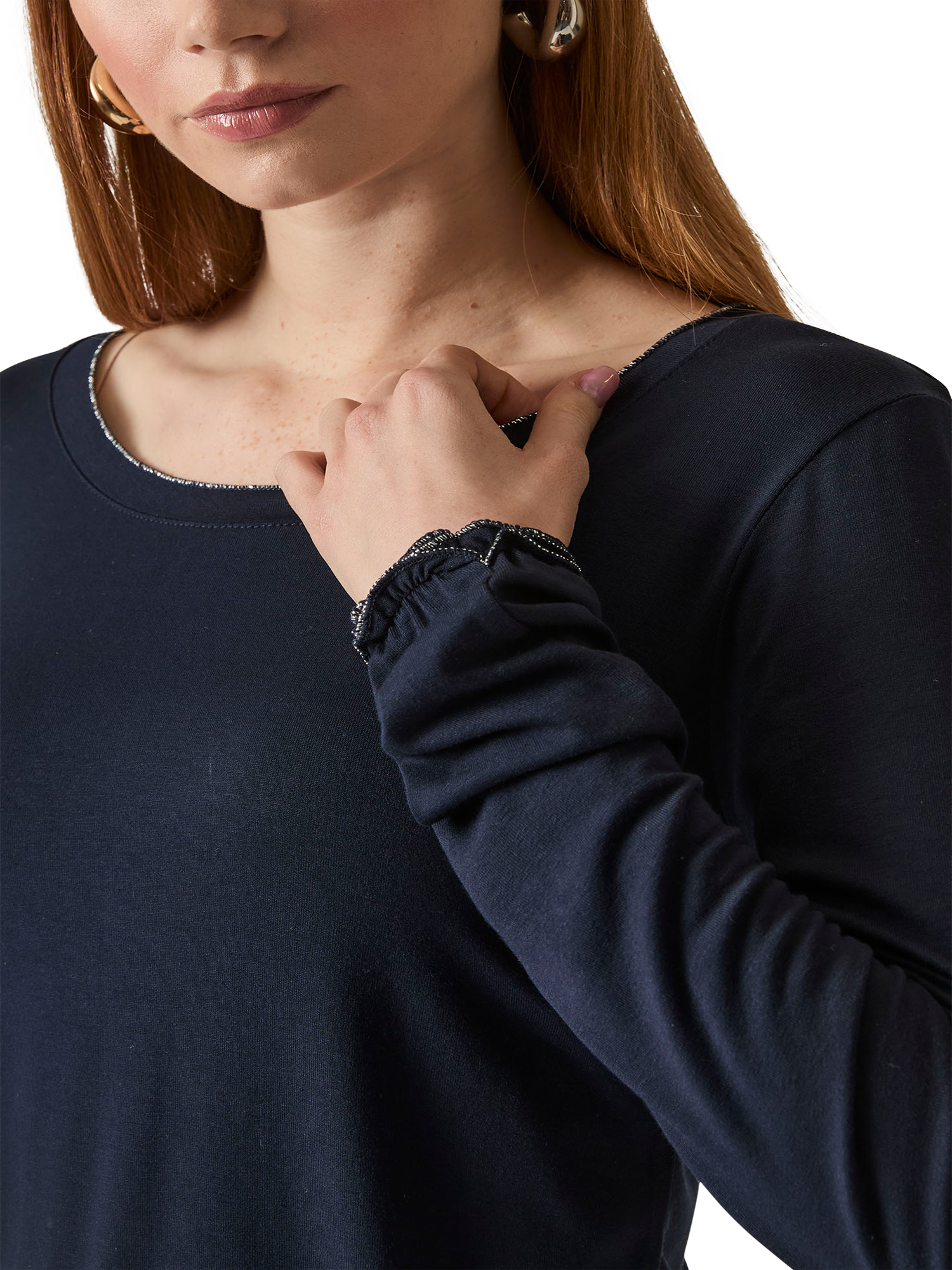 Product image 4 of 6, which shows James Lakeland Shimmer Trim Long Sleeve Top, Navy, 8