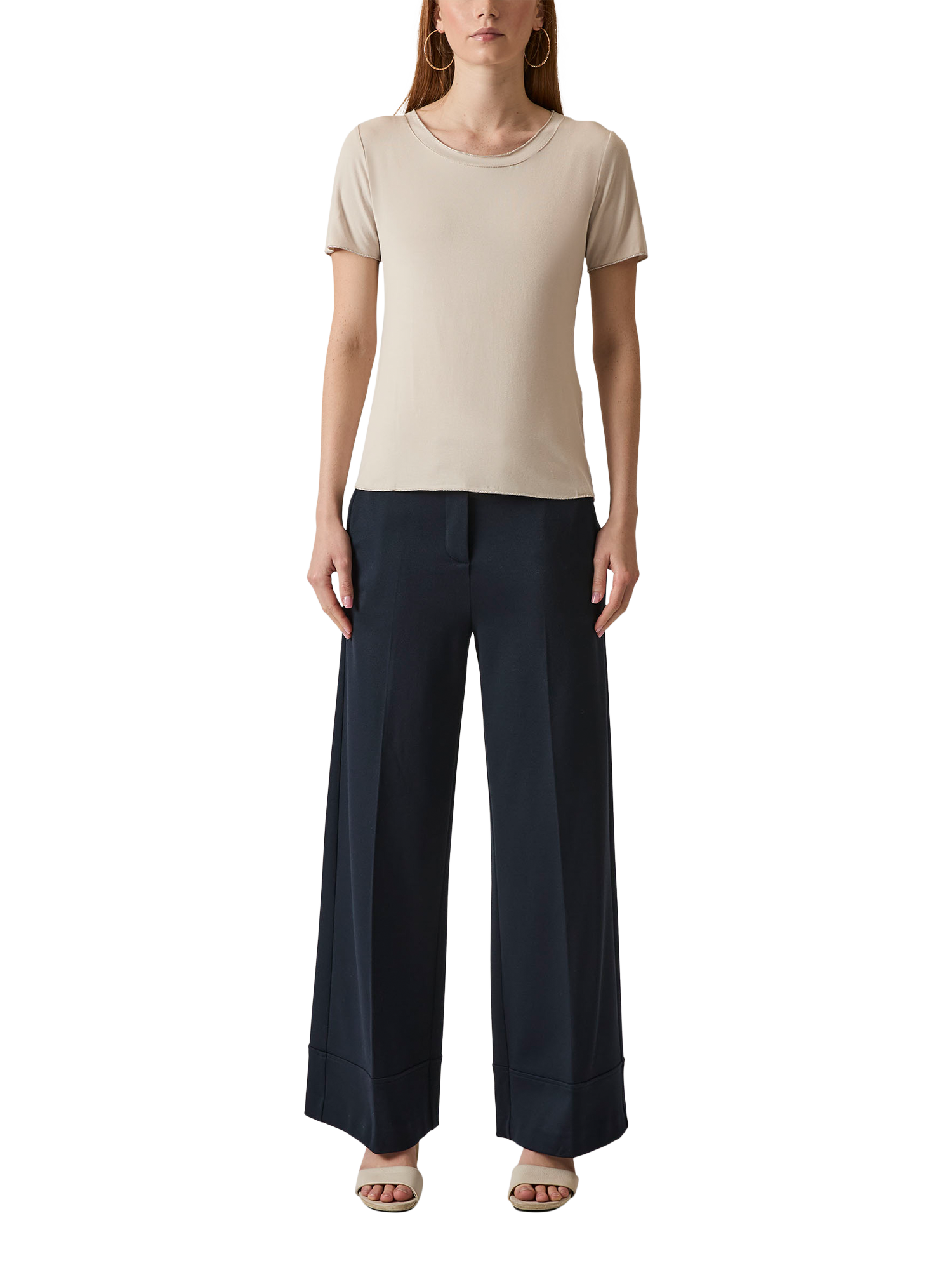 Product image 1 of 6, which shows James Lakeland Shimmer Trim T-Shirt, Beige, 8