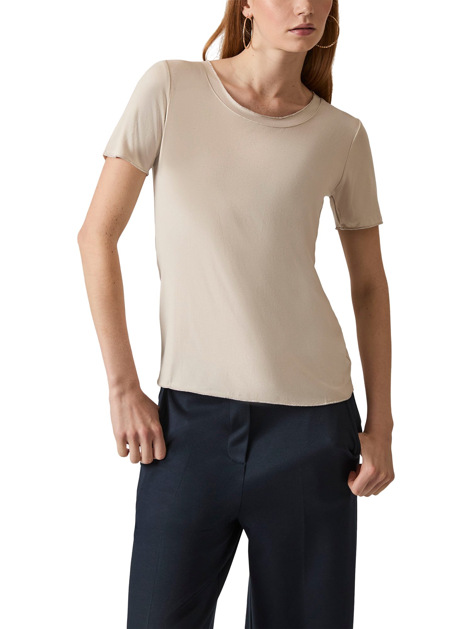 Product image 3 of 6, which shows James Lakeland Shimmer Trim T-Shirt, Beige, 8