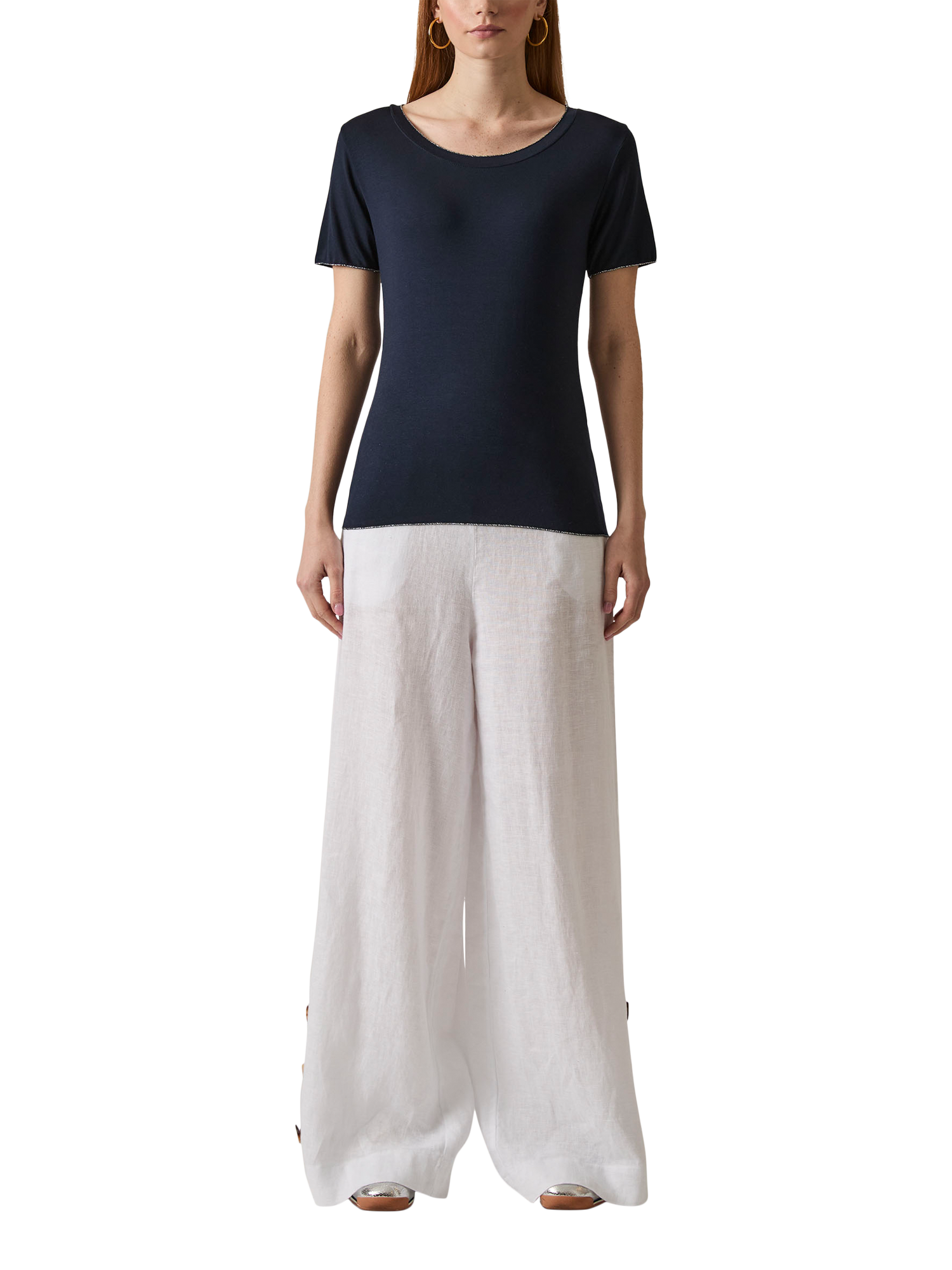 Product image 1 of 7, which shows James Lakeland Shimmer Trim T-Shirt, Navy, 8